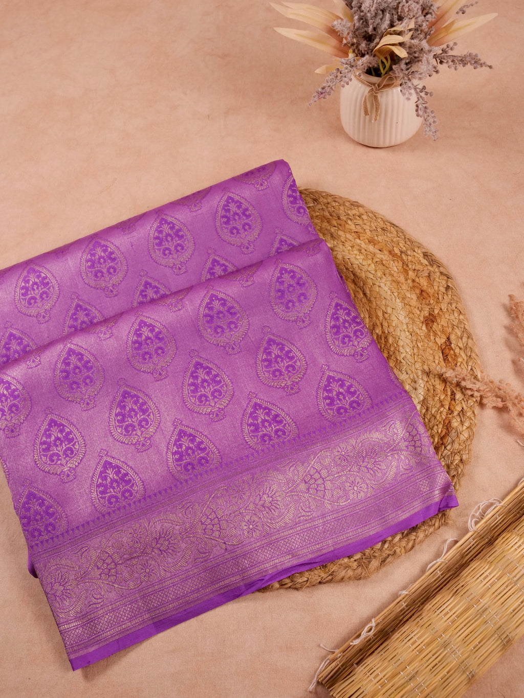Handwoven Purple Banarasi Katan Soft Tissue Silk Saree