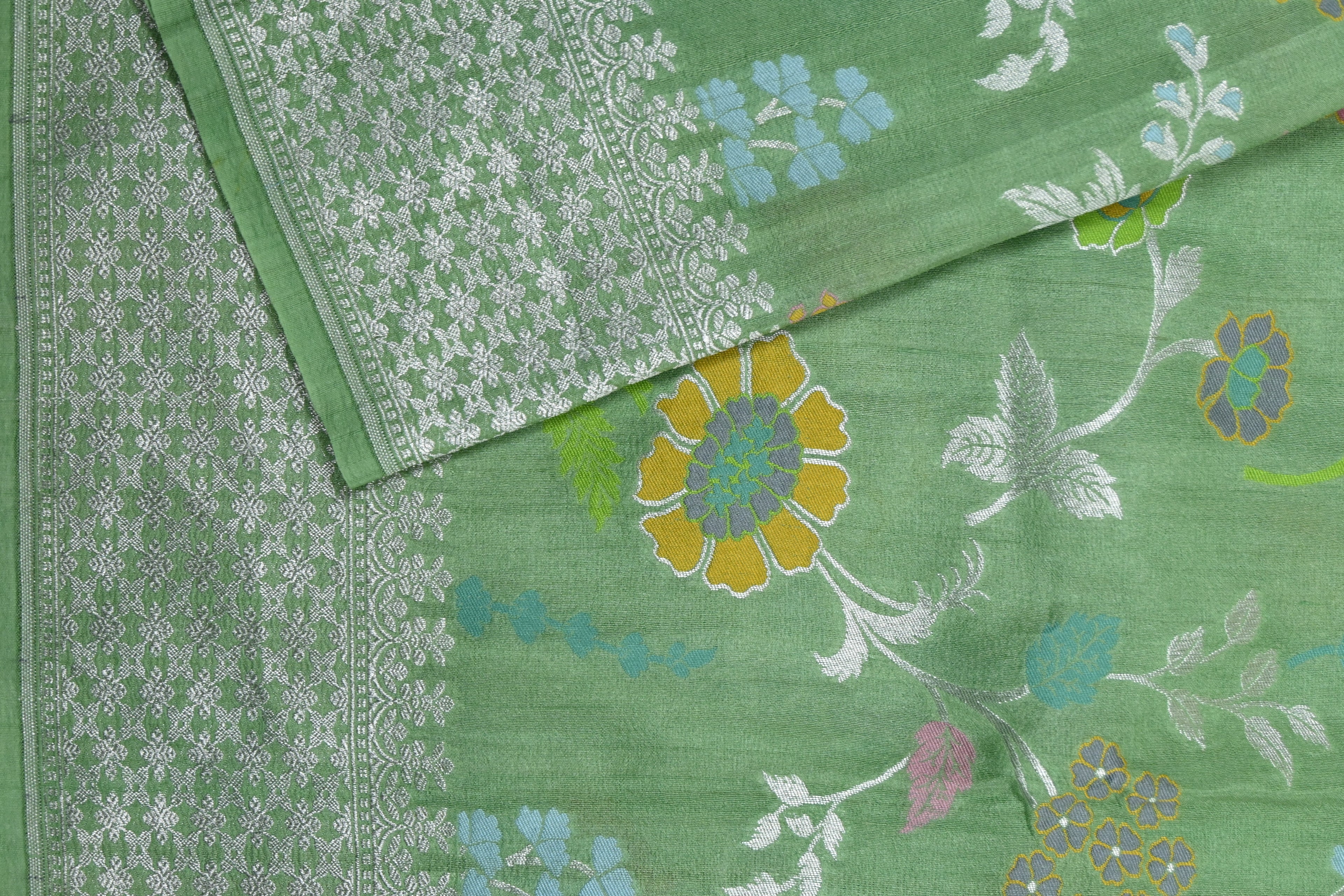 Burnt Green Pure Banarasi Tussar Georgette Saree