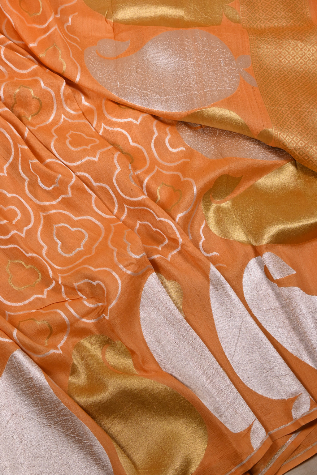 Burnt Orange Pure Banarasi Tussar Georgette Saree
