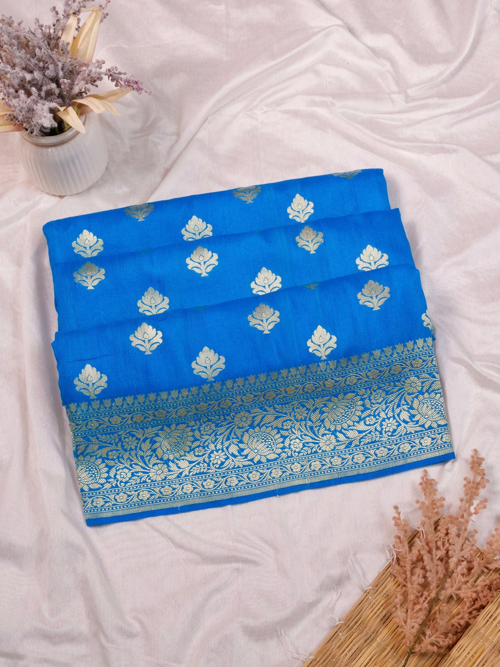 Handwoven Blue Banarasi Monga Silk Saree