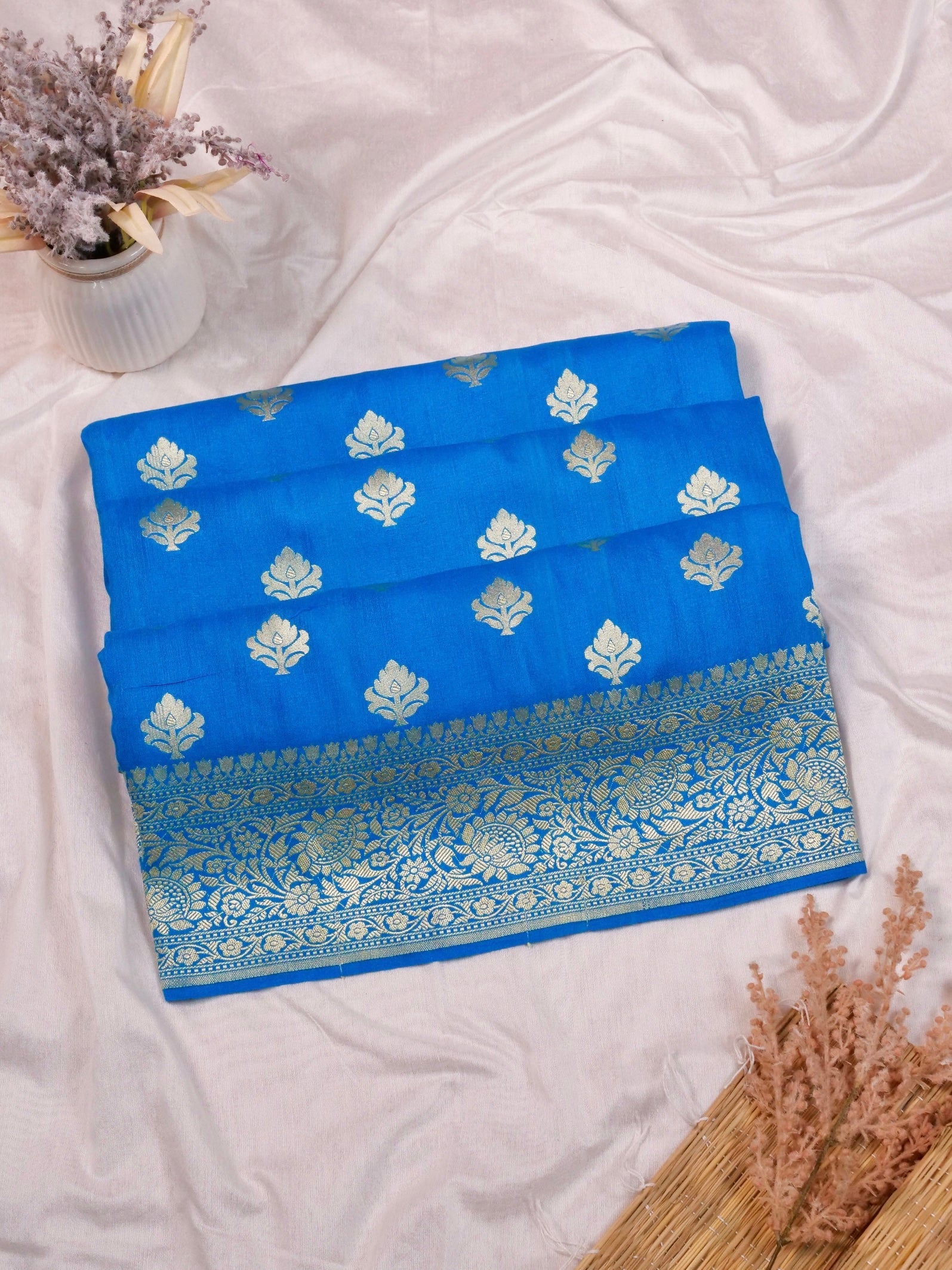 Handwoven Blue Banarasi Monga Silk Saree