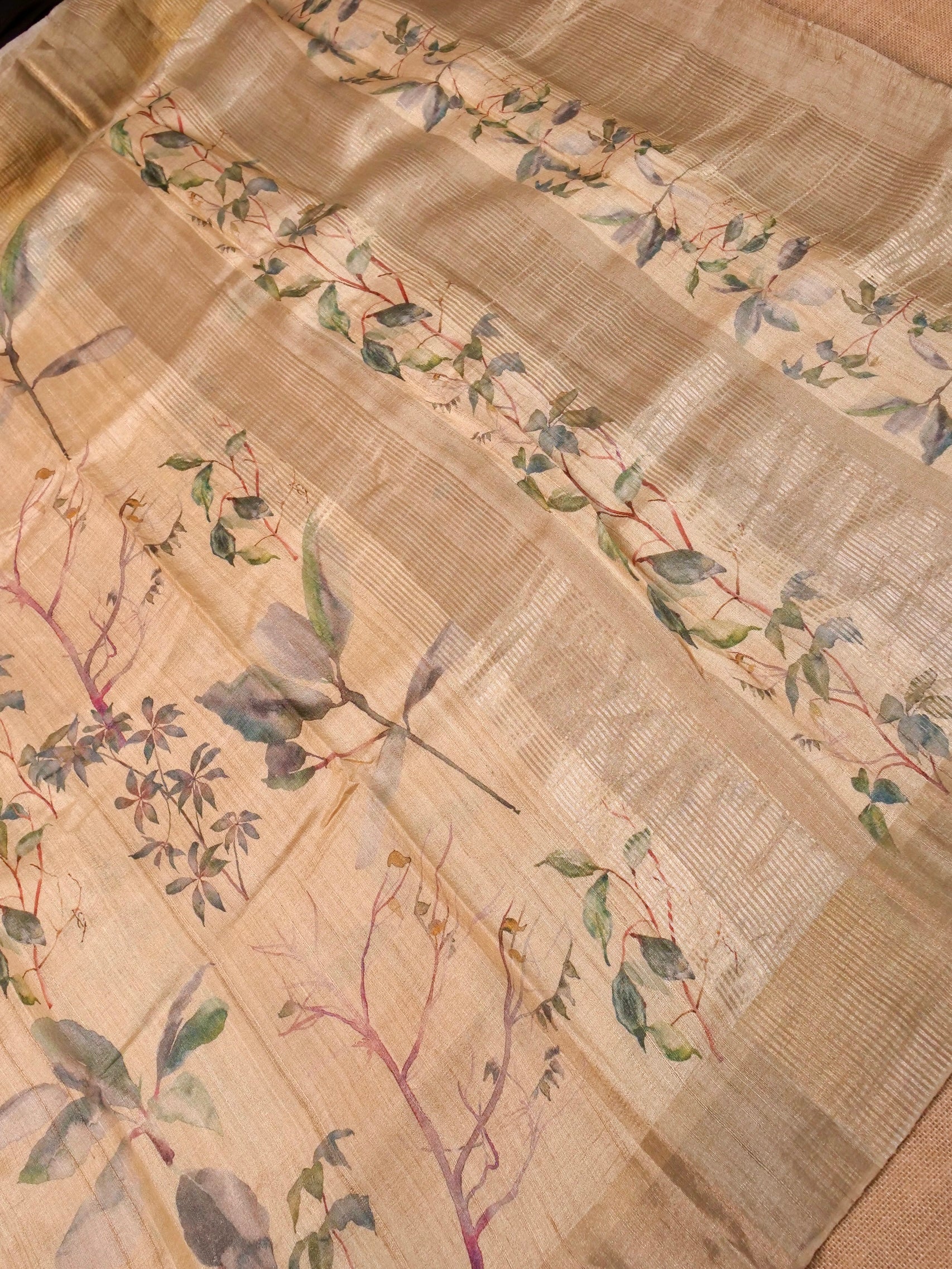 Handwoven Cream Banarasi Tussar Silk Saree