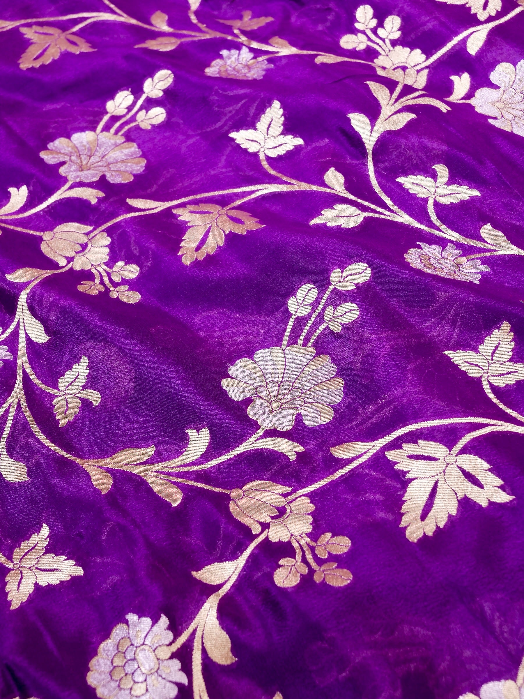 Handwoven Purple Banarasi Khaddi Silk Saree