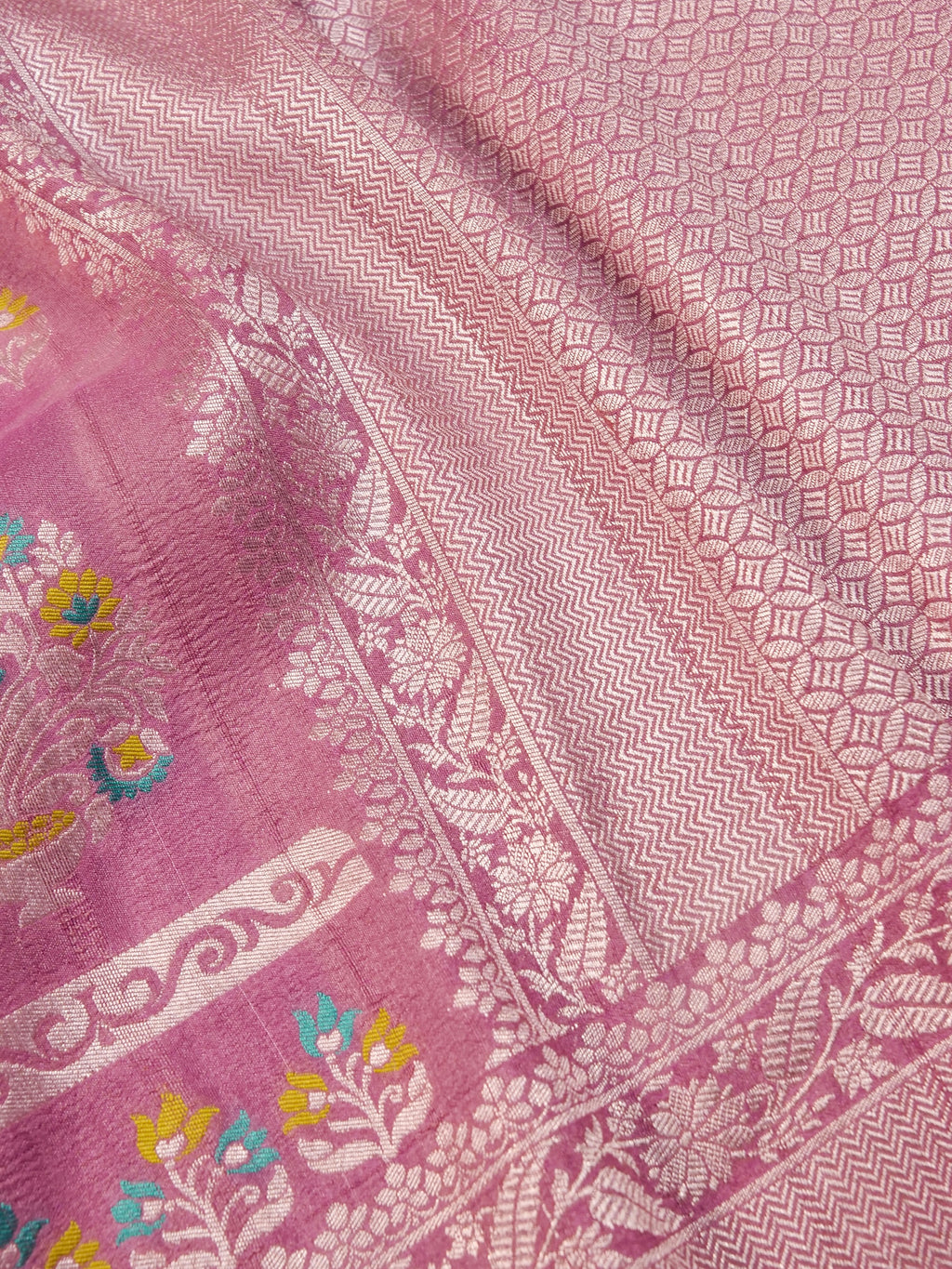 Handwoven Onion Pink Banarasi Desi Tussar Silk Saree