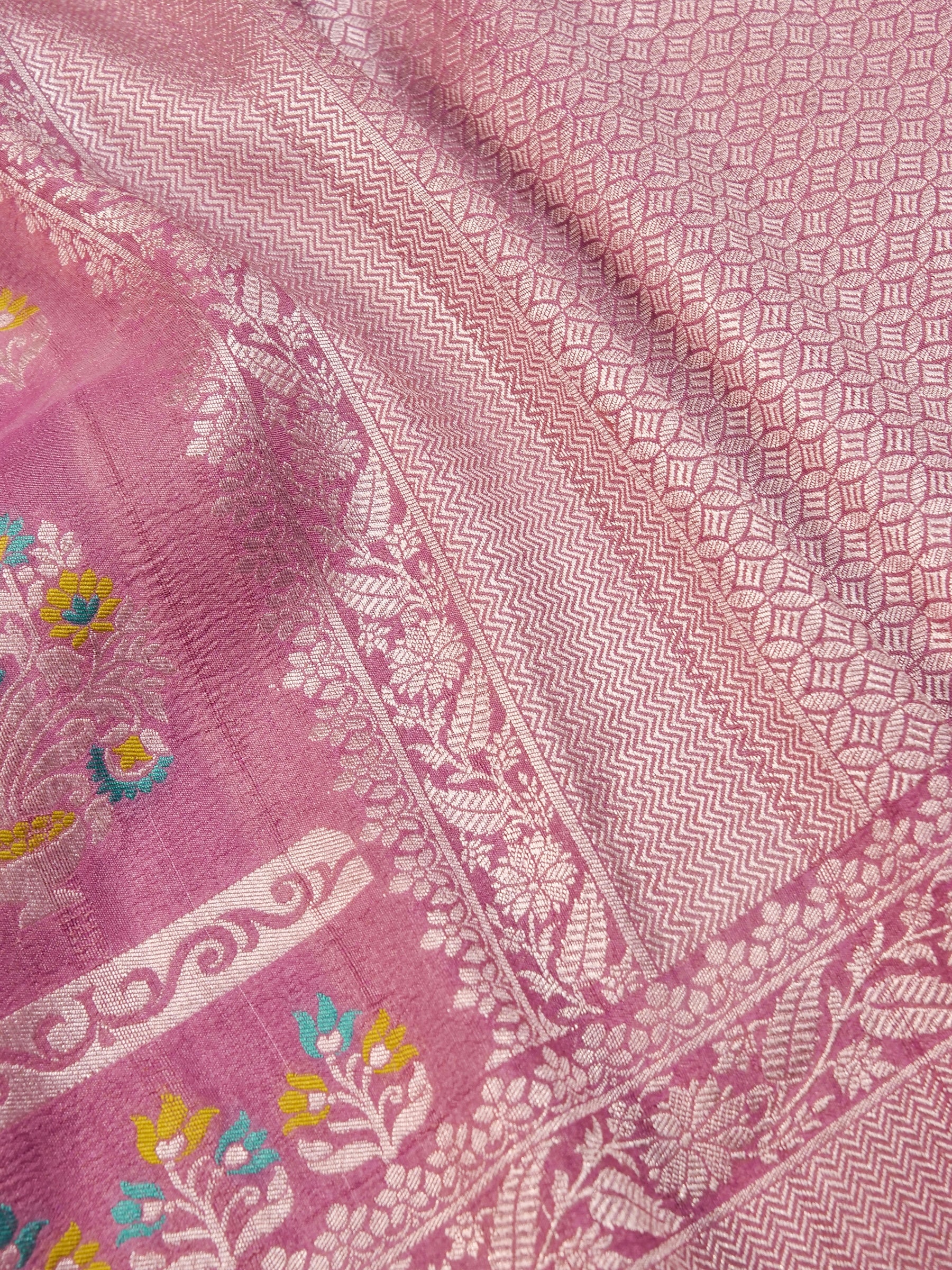 Handwoven Onion Pink Banarasi Desi Tussar Silk Saree