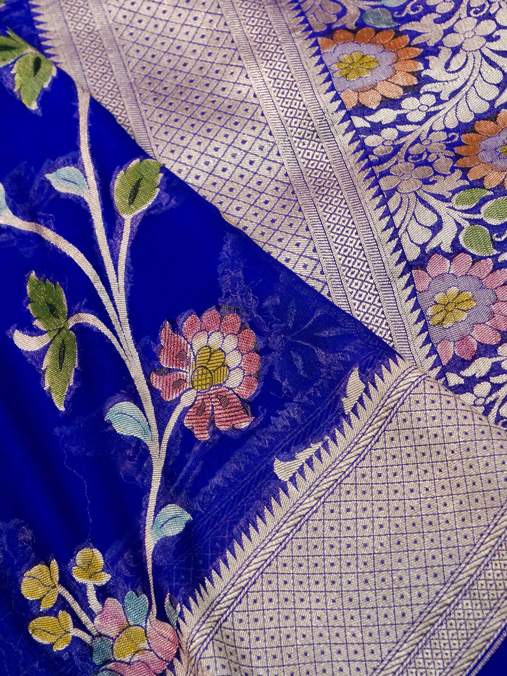 Handwoven Dark Blue Banarasi Khaddi Silk Saree