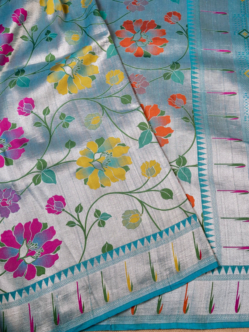 Handwoven Blue Banarasi Tussar Silk Saree