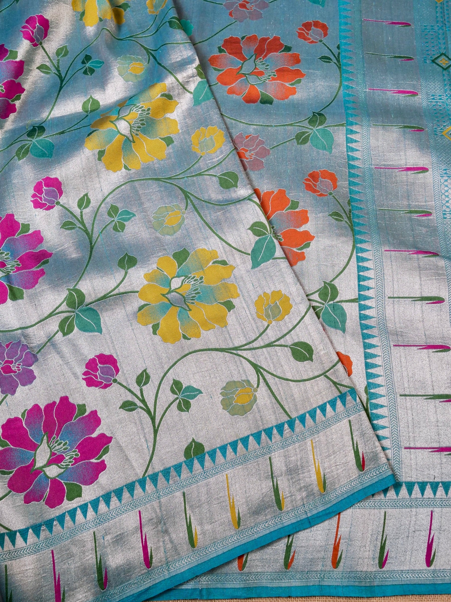 Handwoven Blue Banarasi Tussar Silk Saree