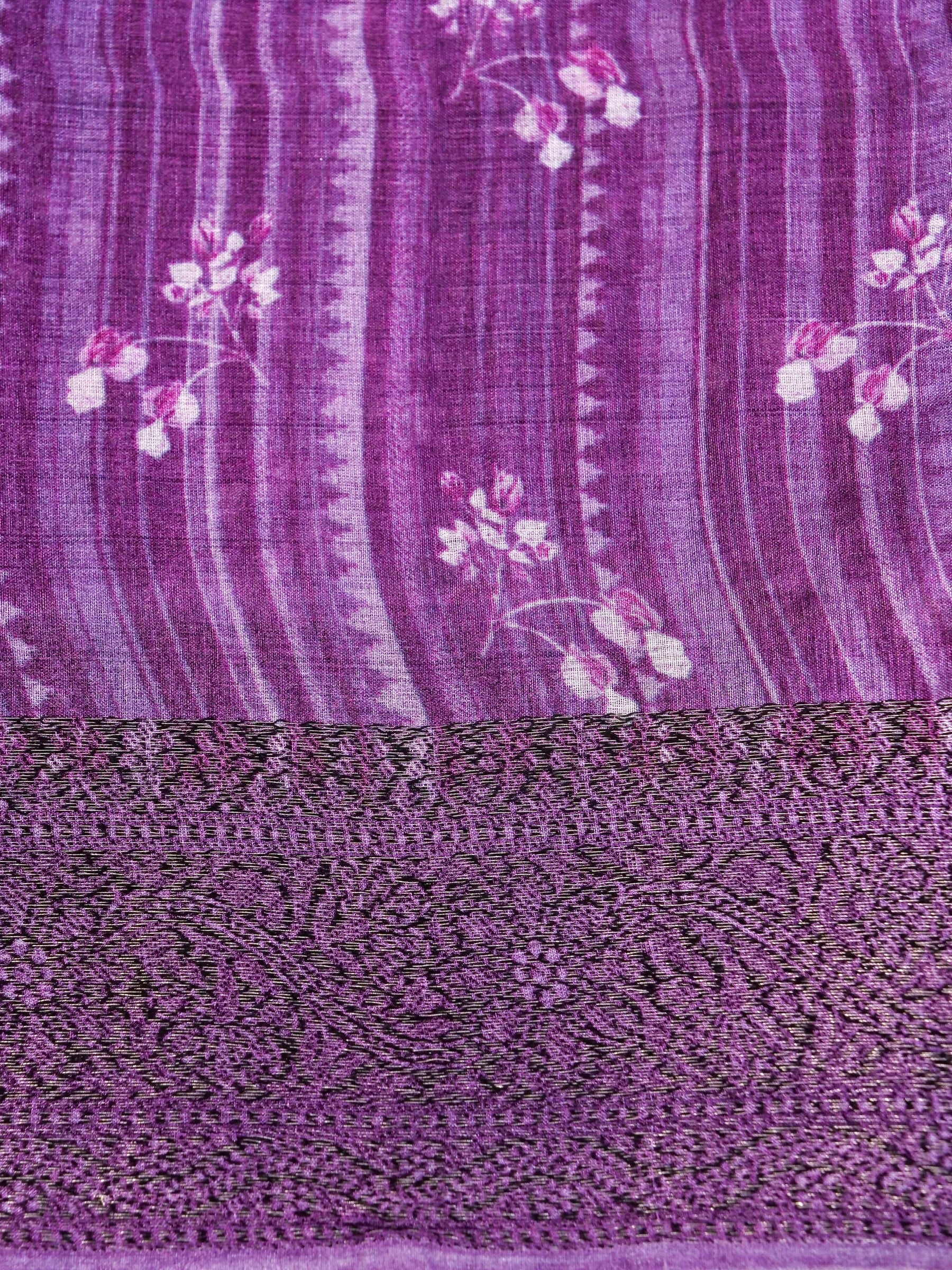 Handwoven Purple Banarasi Tussar Silk Saree