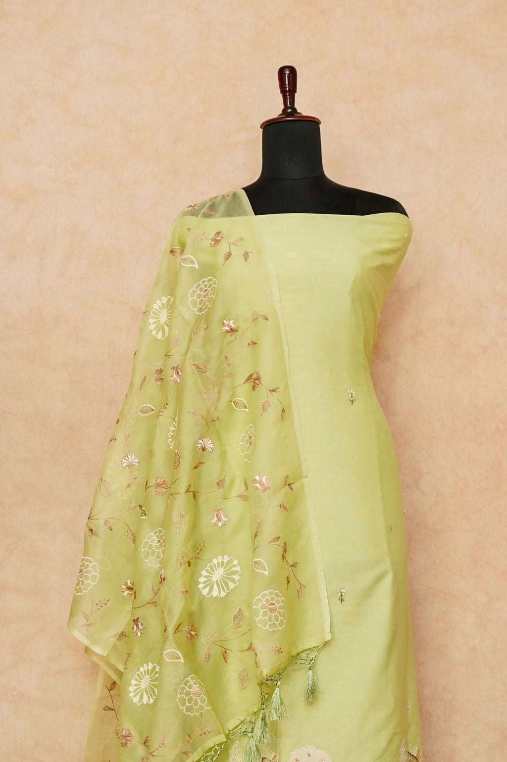 Handwoven Lime Green Pure Cotton Suit