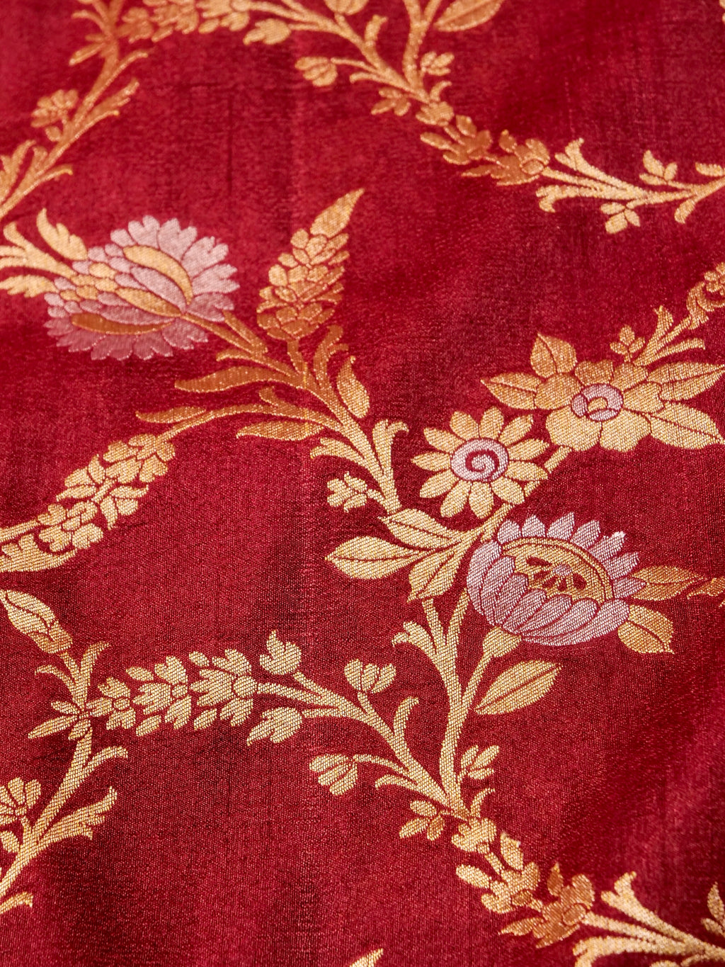 Handwoven red Banarasi Desi Tusser Silk Saree