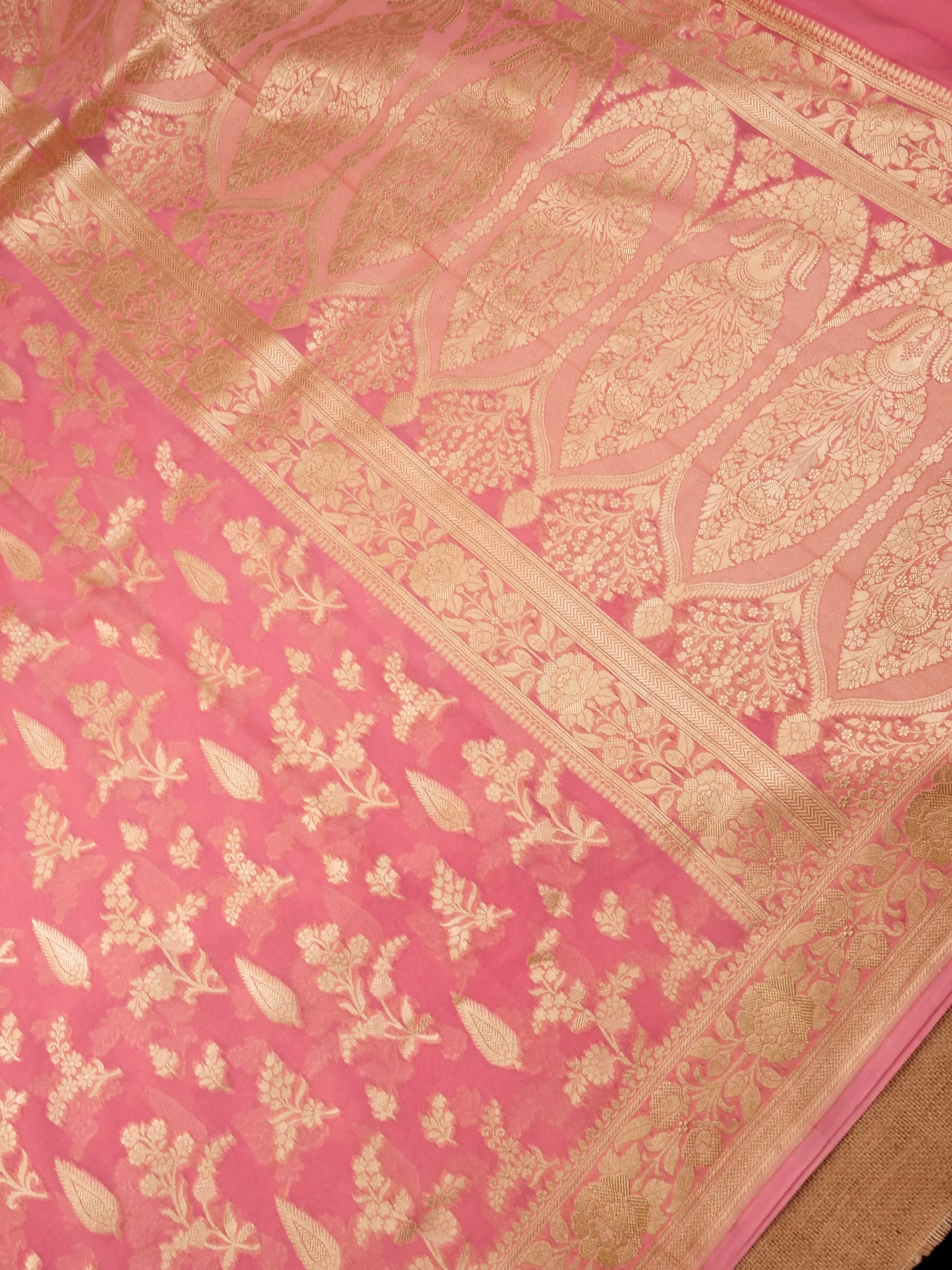 Handwoven Peach Banarasi Khaddi Silk Saree