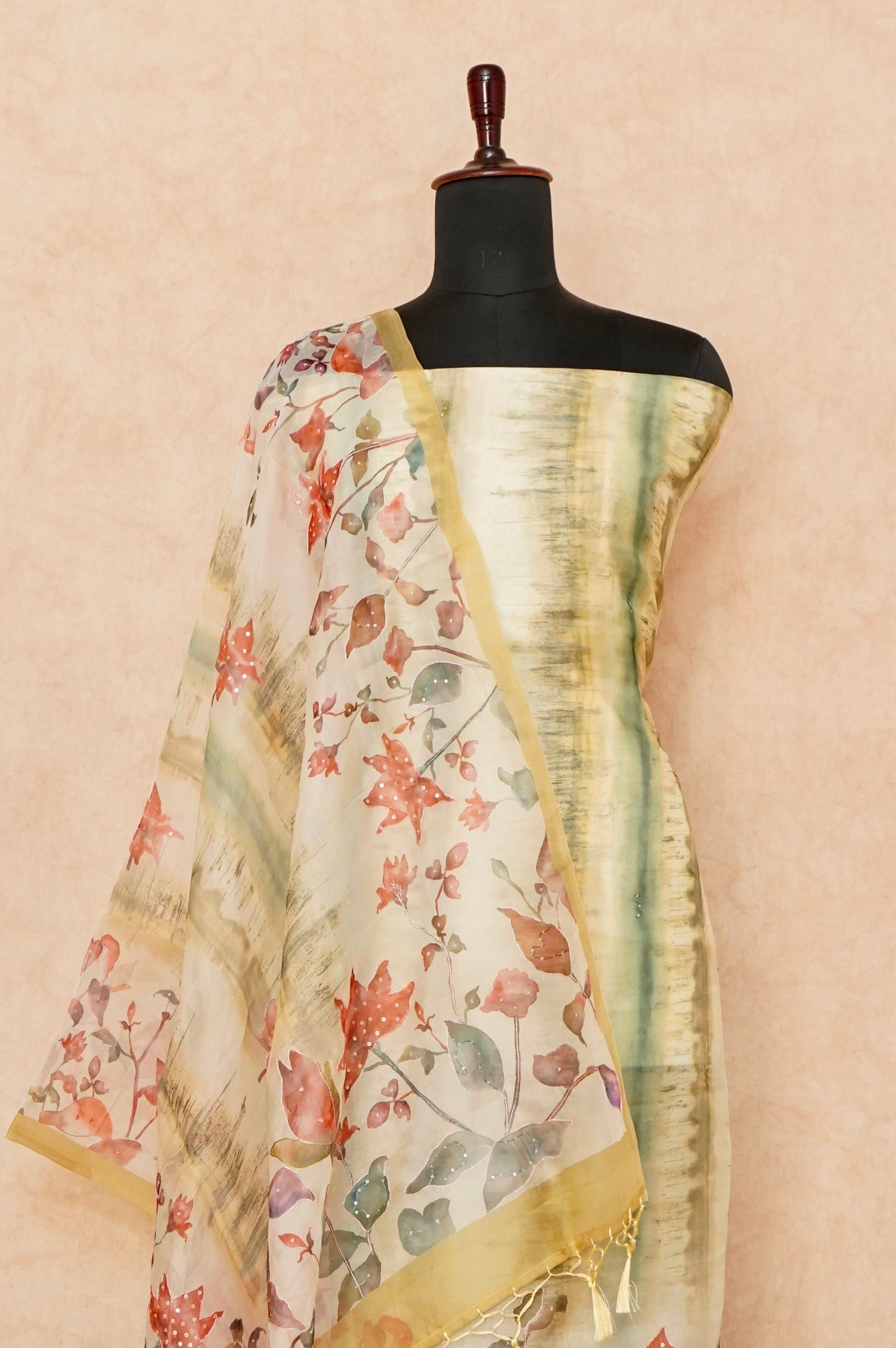 Handwoven Pastel Yellow Banarasi Organza Silk Suit