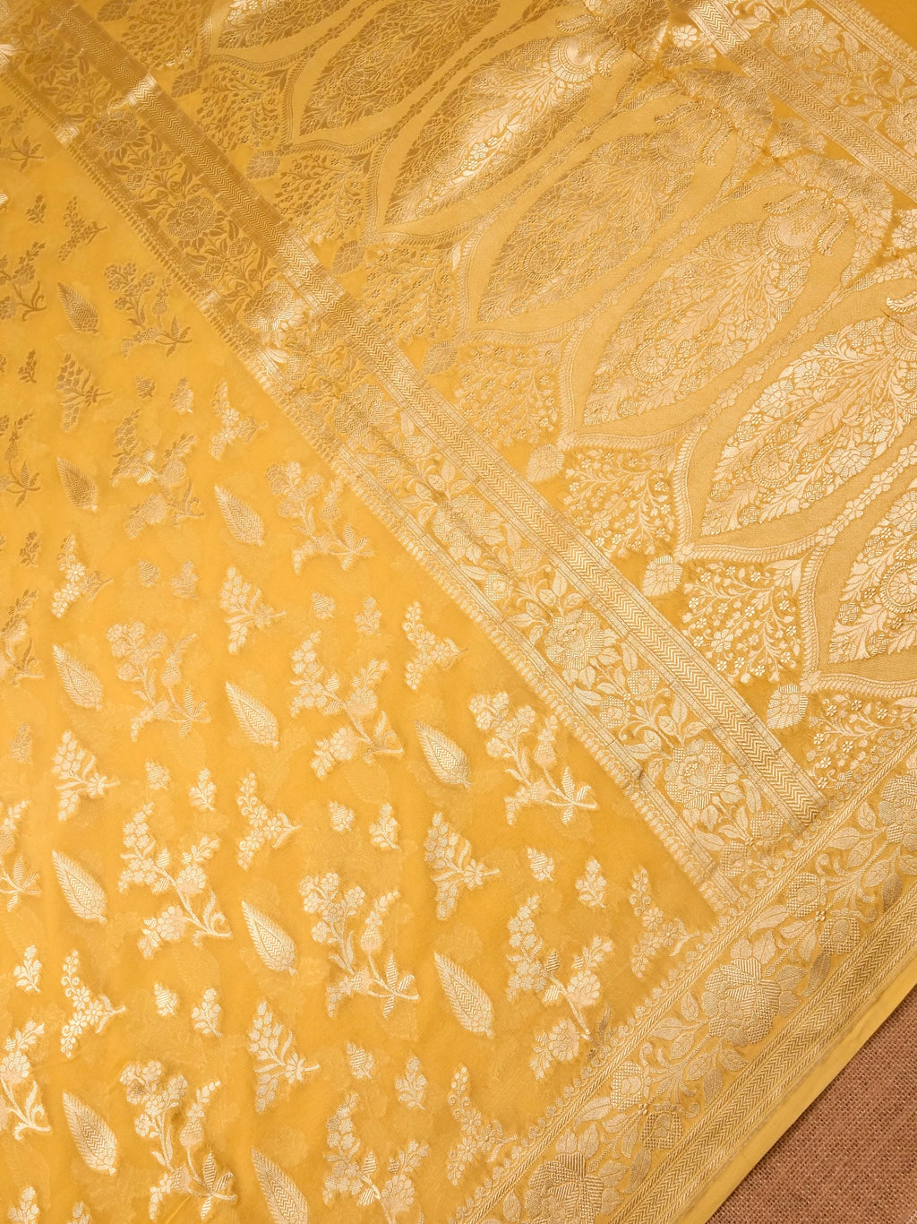Handwoven Yellow Banarasi Khaddi Silk Saree