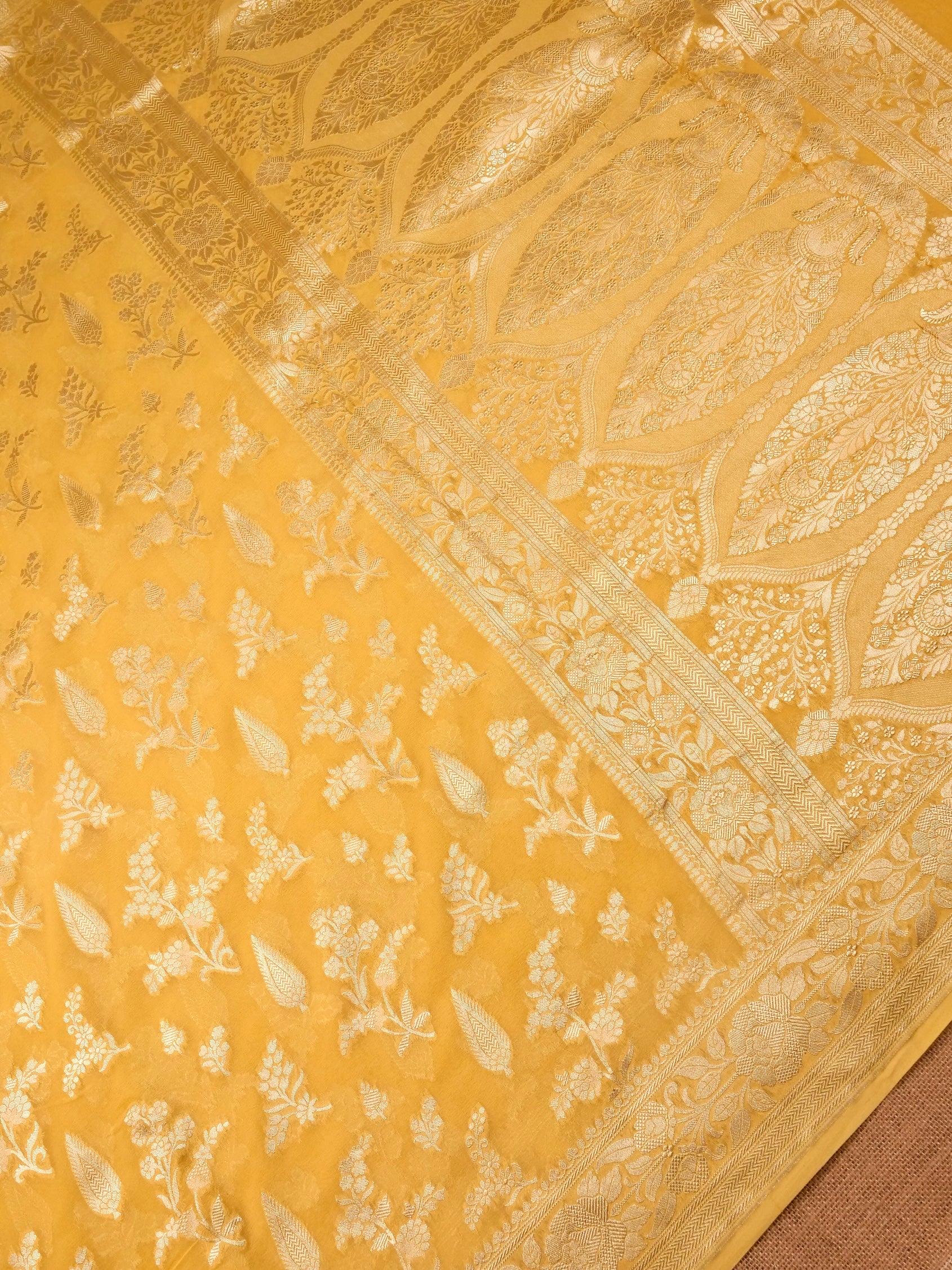 Handwoven Yellow Banarasi Khaddi Silk Saree