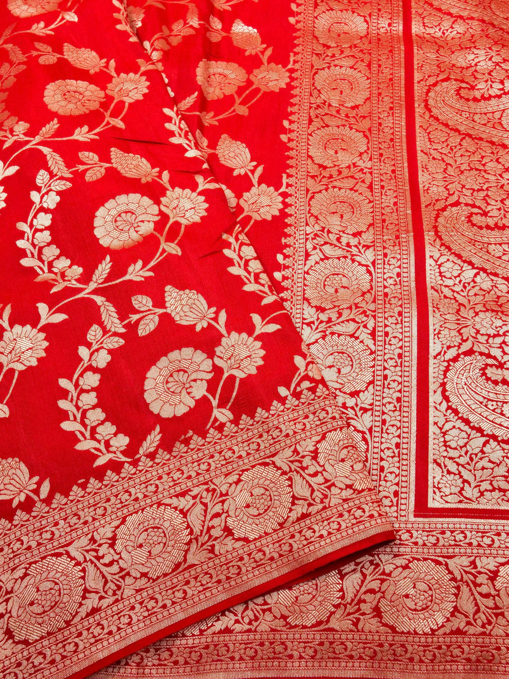 Handwoven Red Banarasi Monga Silk Saree