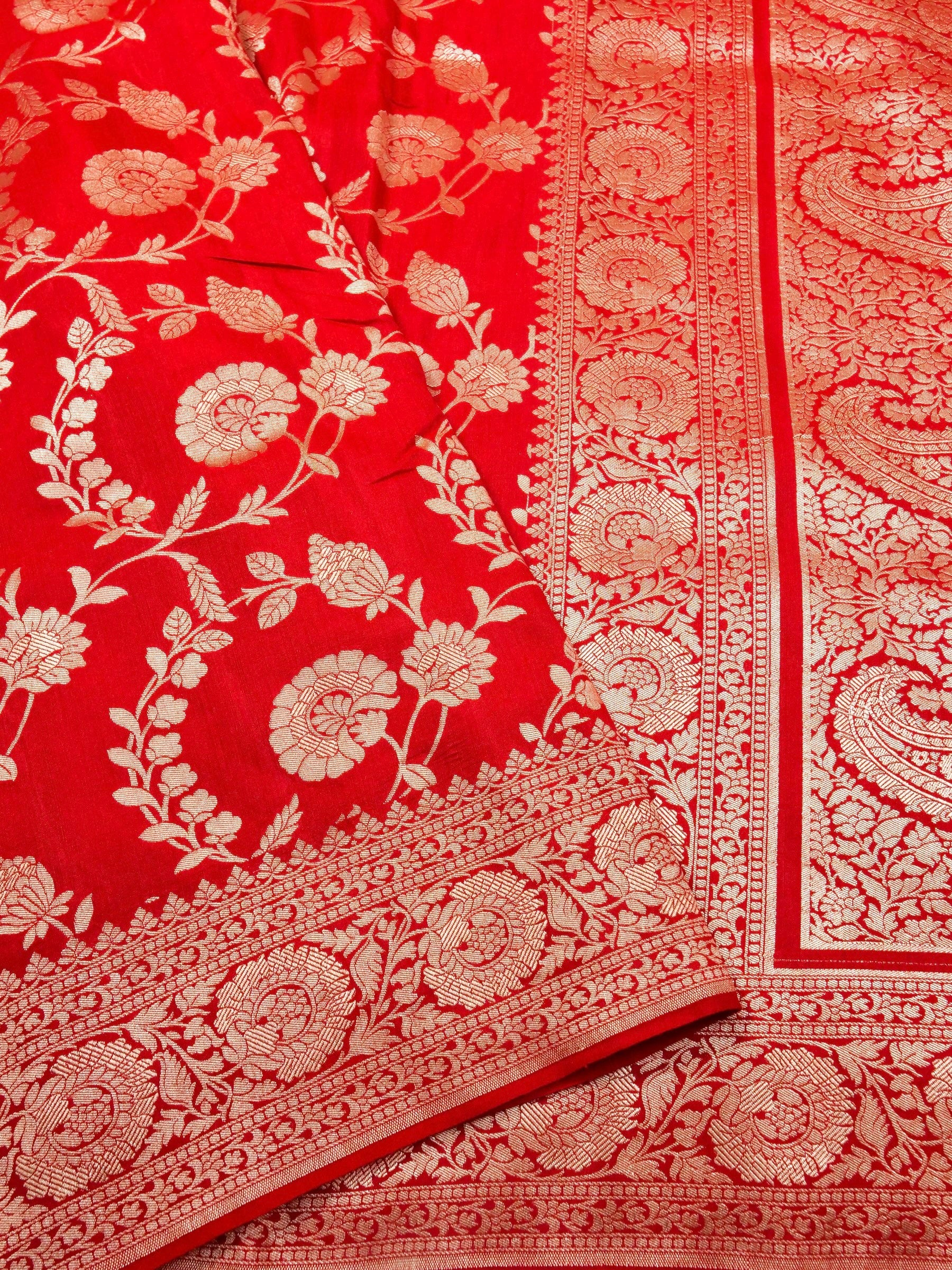 Handwoven Red Banarasi Monga Silk Saree