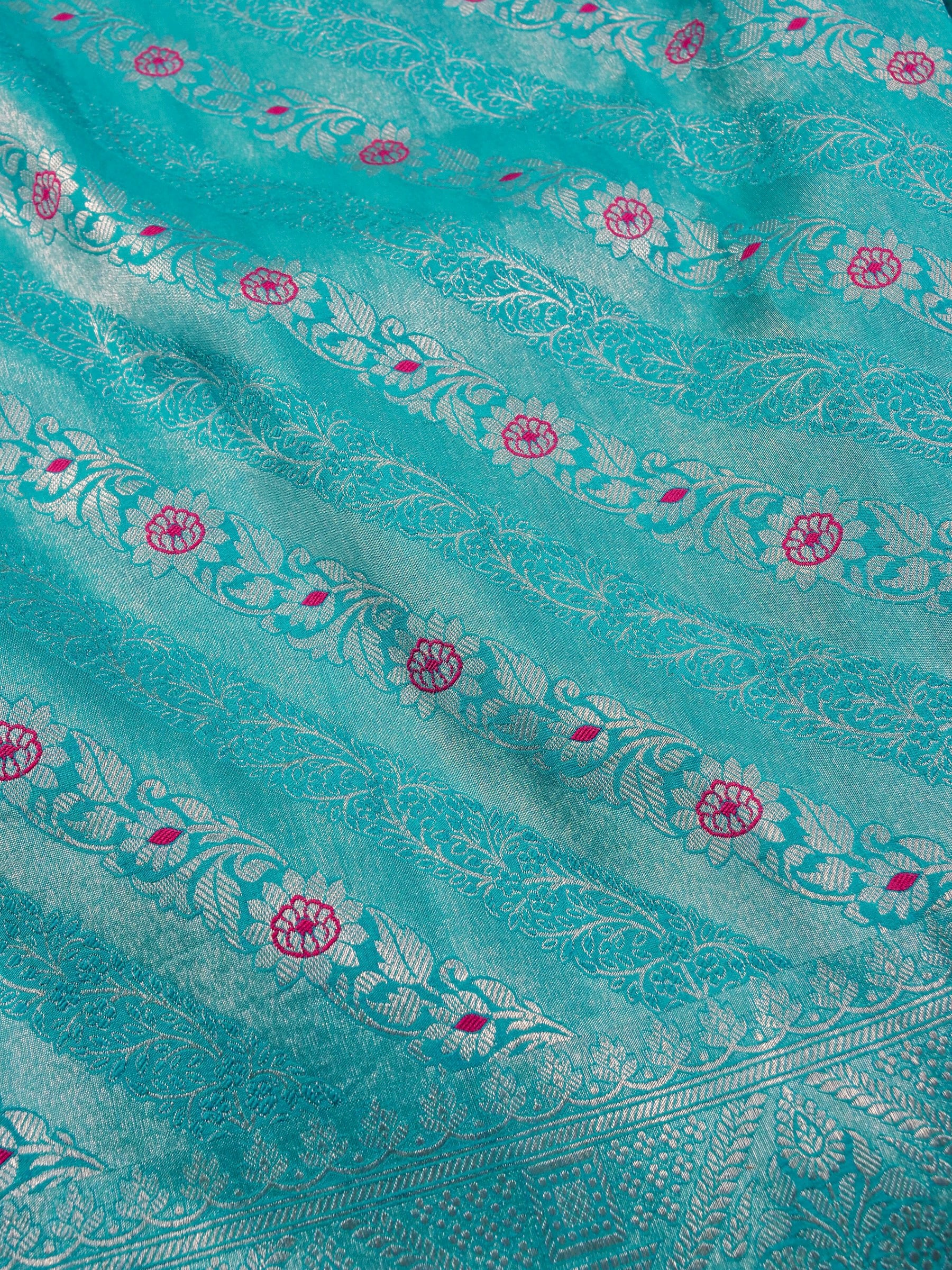 Handwoven Blue Banarasi Katan Soft Tissue Silk Saree
