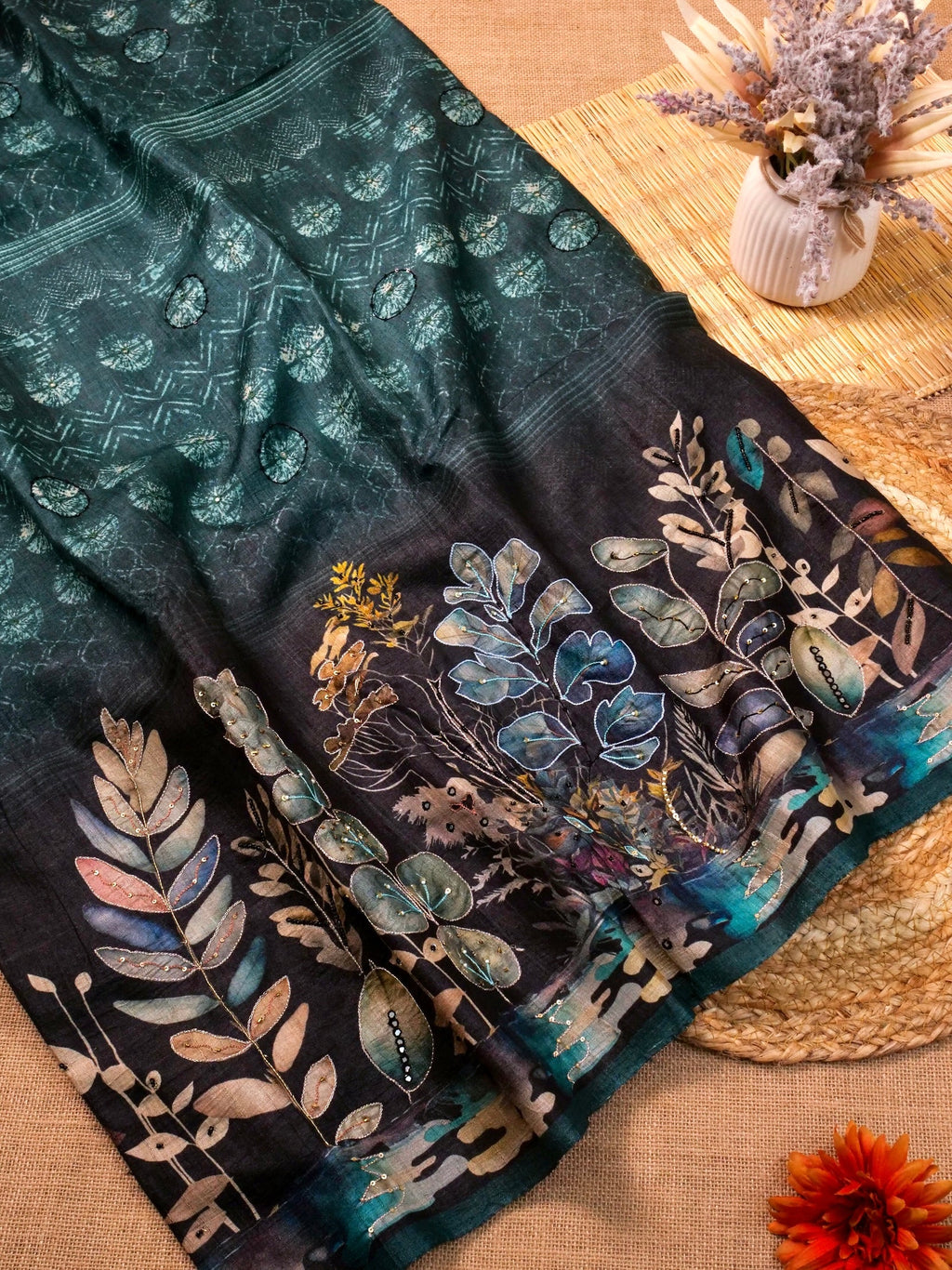 Handwoven Dark Blue Banarasi Tussar Silk Saree