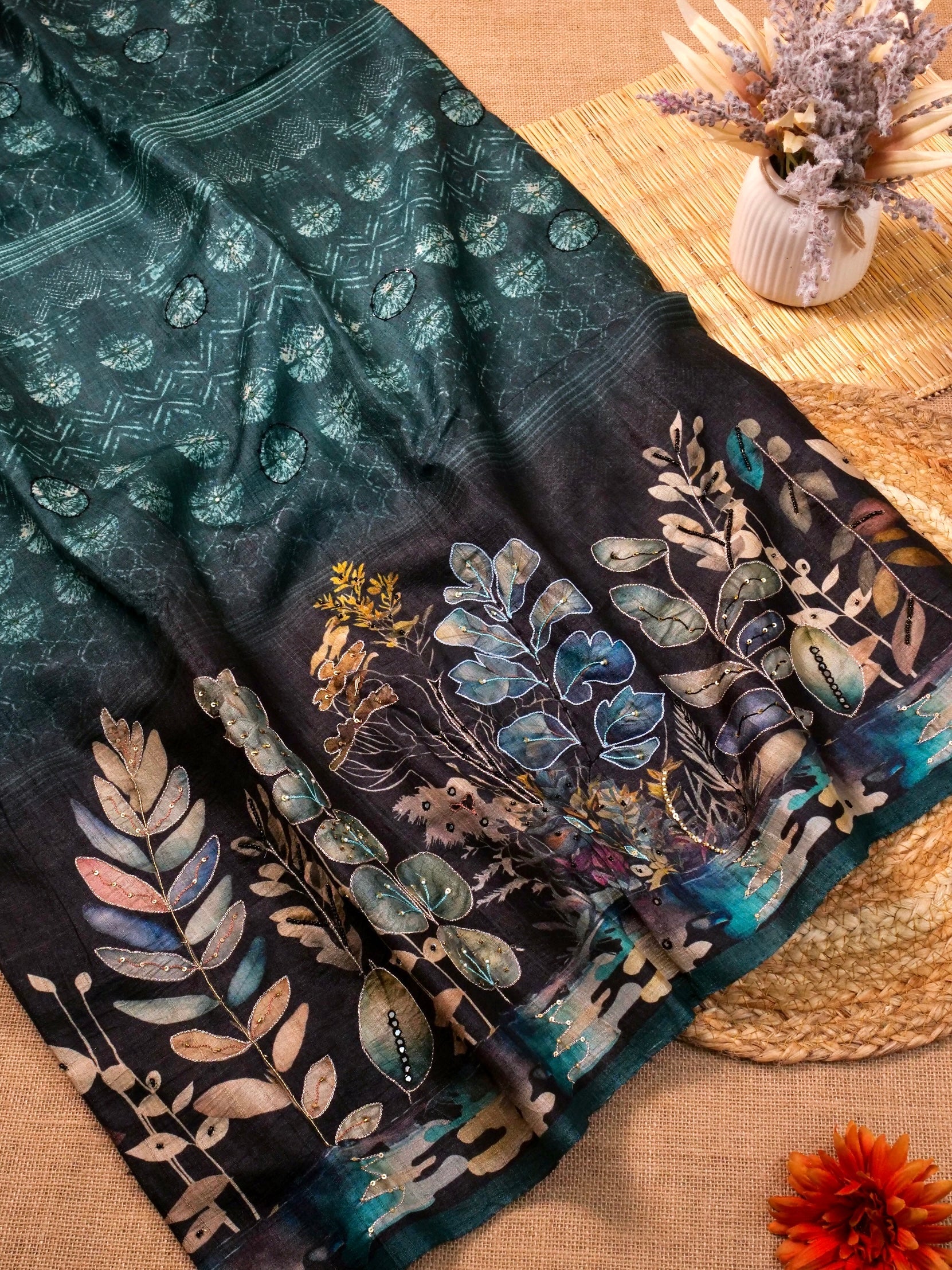 Handwoven Dark Blue Banarasi Tussar Silk Saree