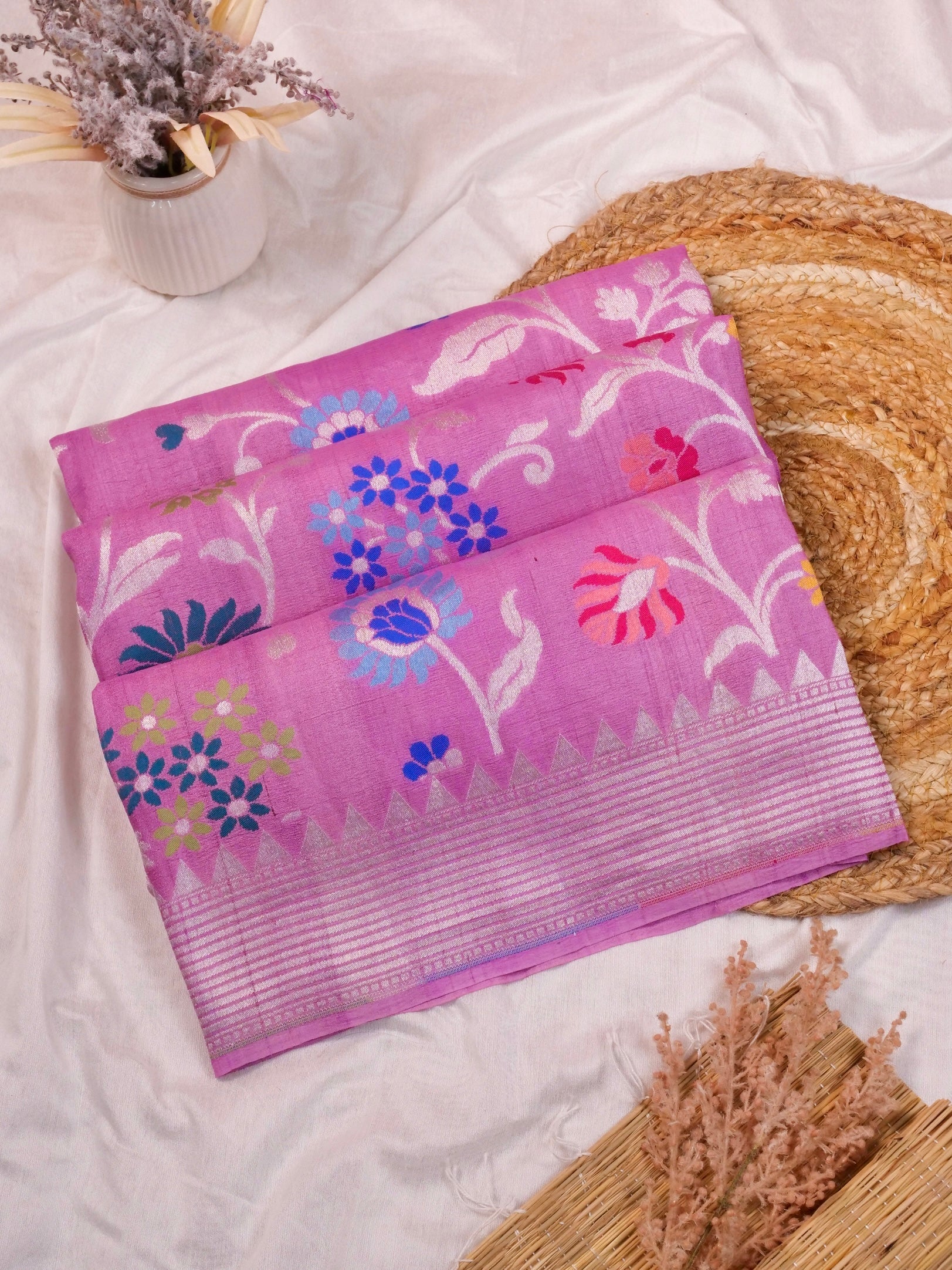 Handwoven Baby Pink Banarasi Tussar Silk Saree