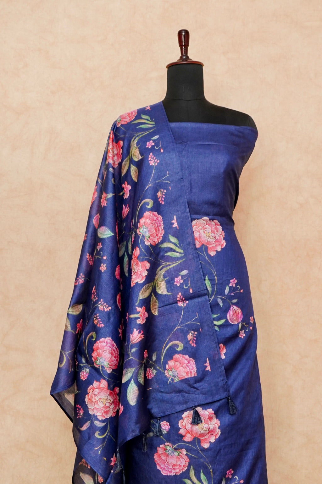 Handwoven Navy Blue Banarasi Tussar Silk Suit