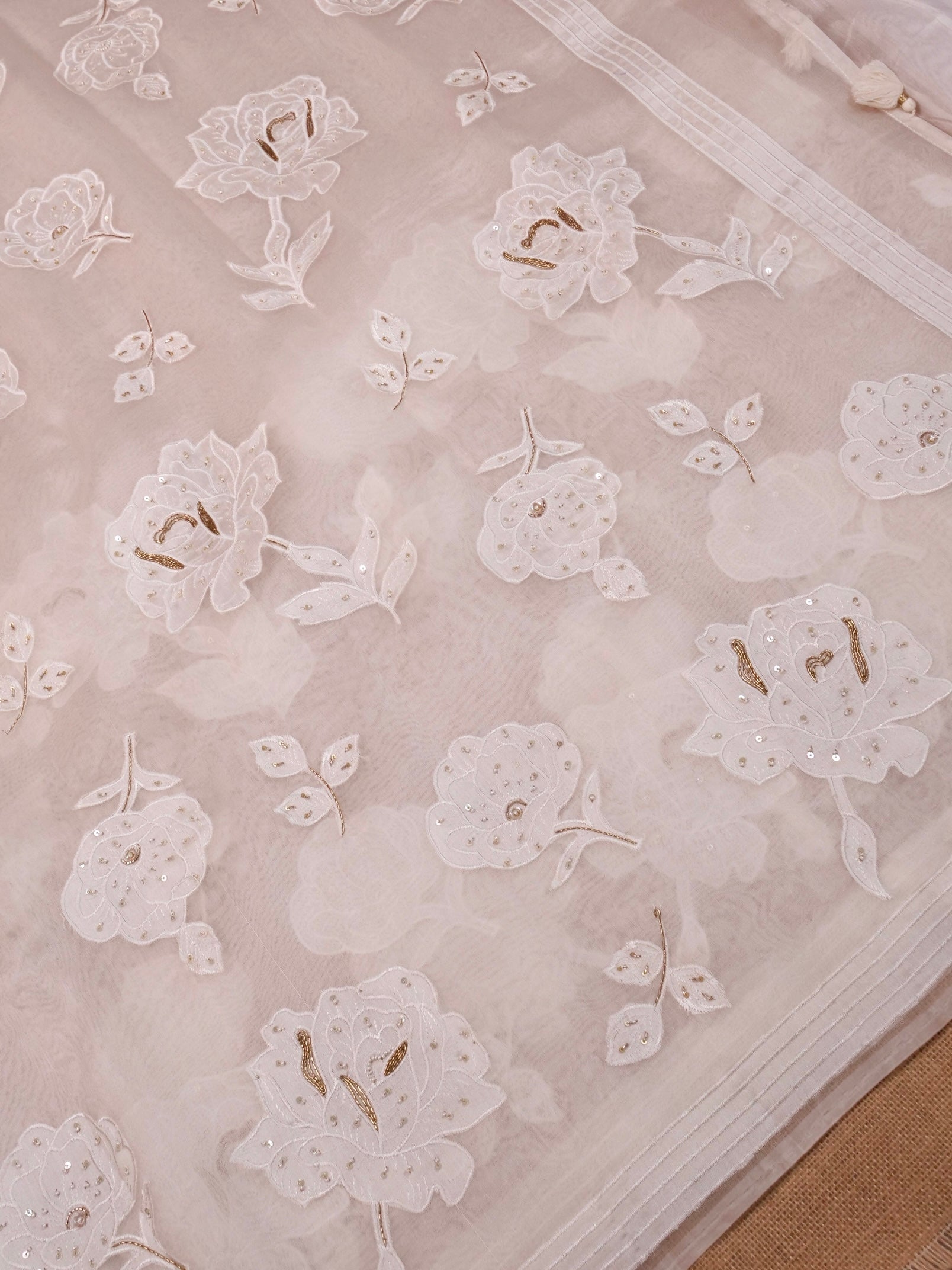 Handwoven White Banarasi Organza Silk Saree