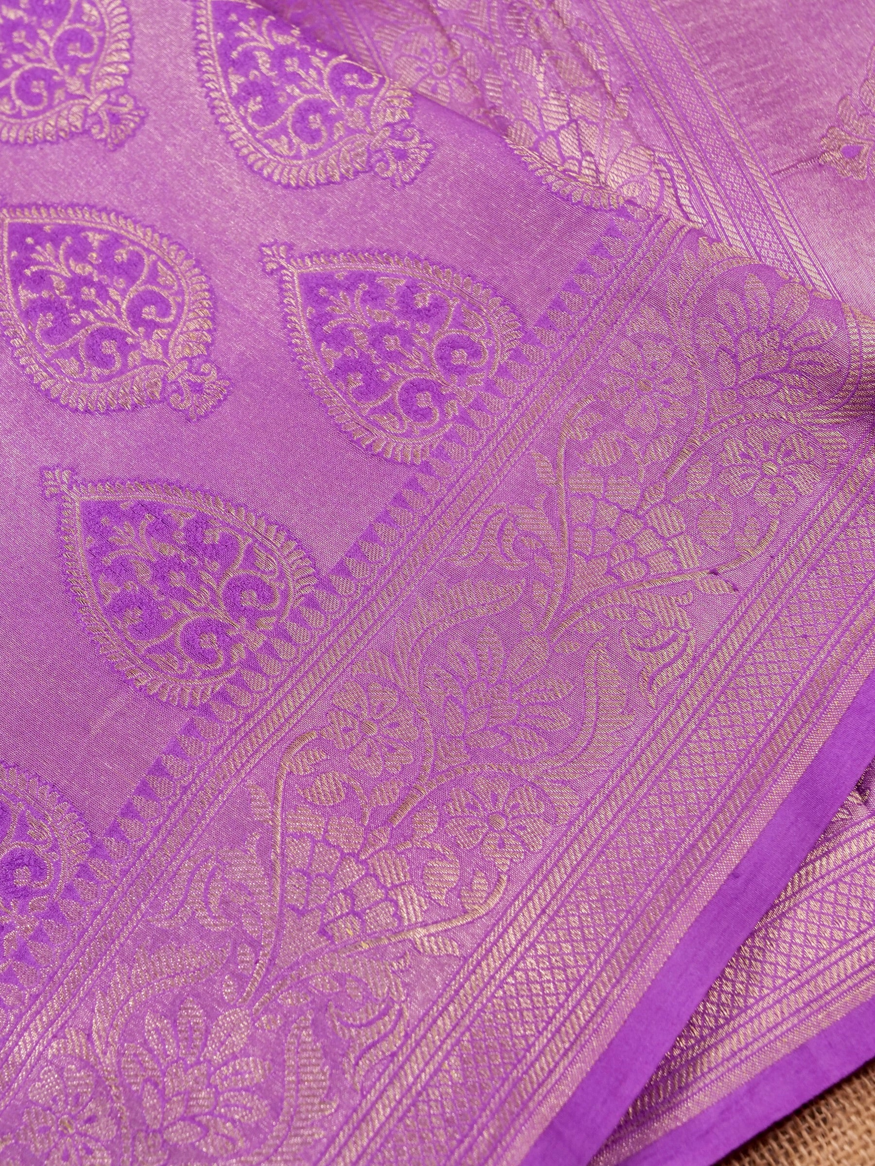 Handwoven Purple Banarasi Katan Soft Tissue Silk Saree