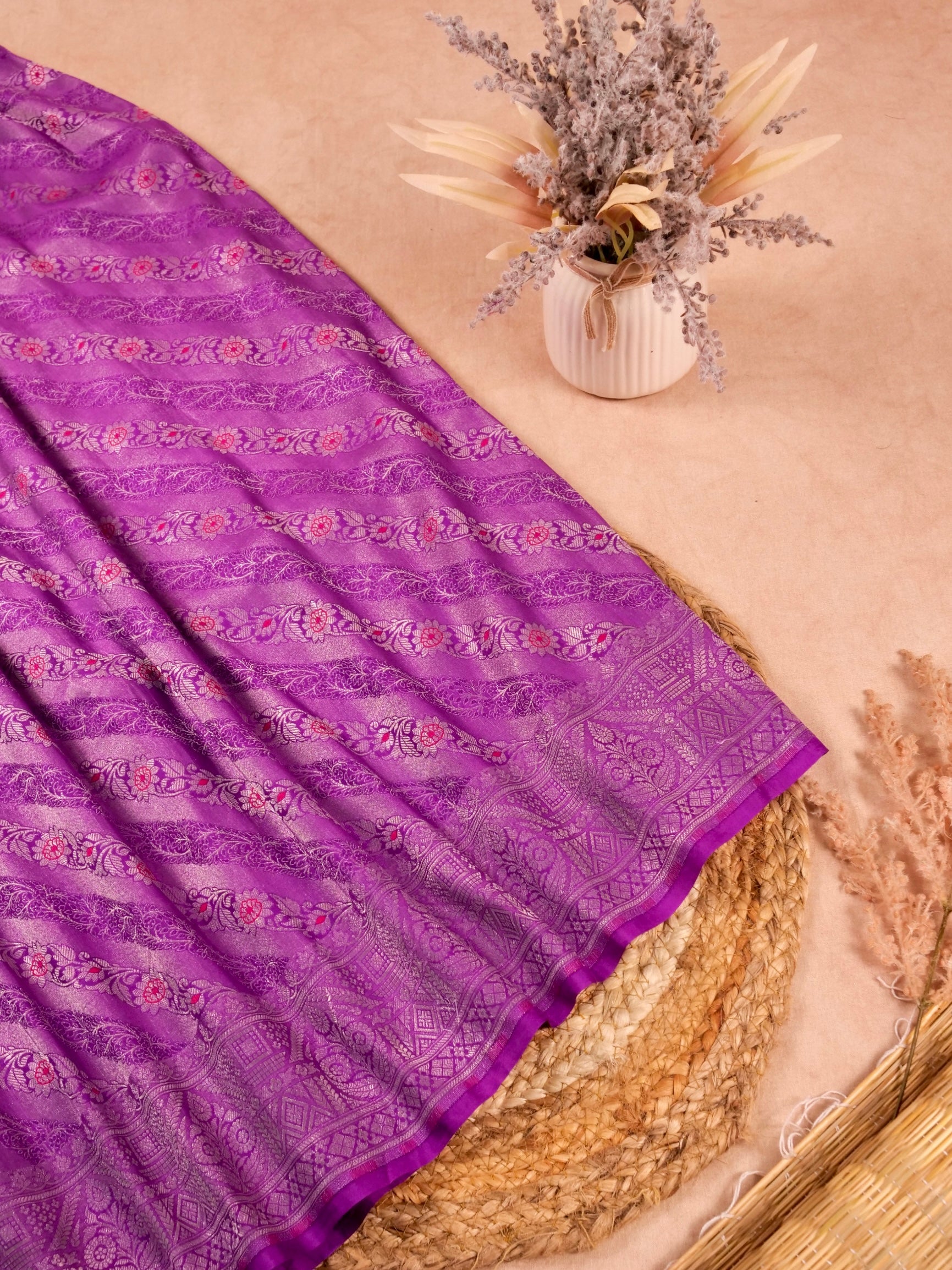 Handwoven Purple Banarasi Katan Soft Tissue Silk Saree