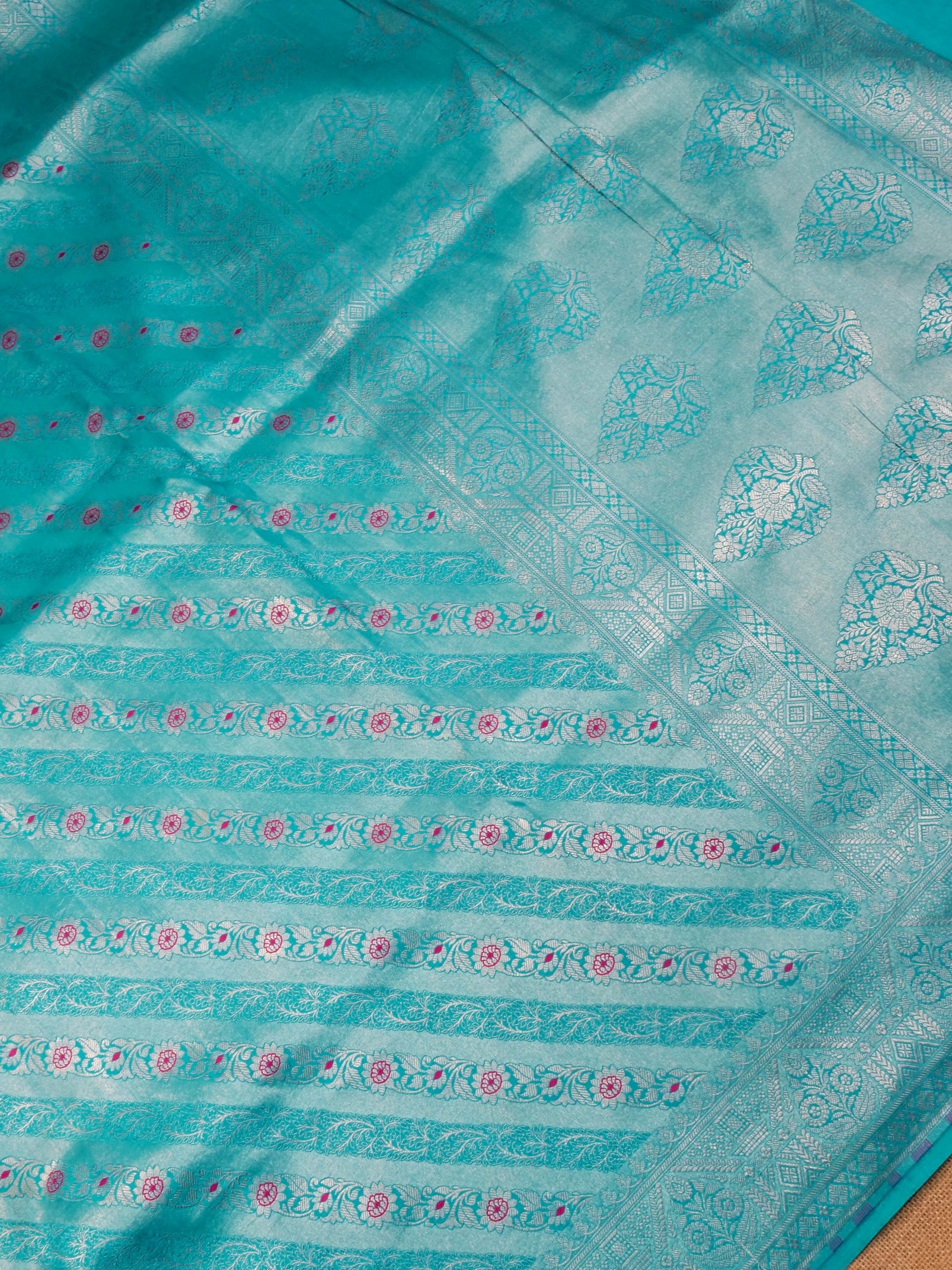 Handwoven Blue Banarasi Katan Soft Tissue Silk Saree