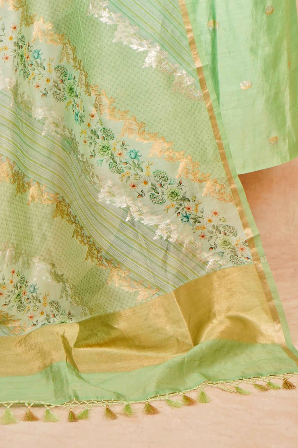 Handwoven Pastel Green Banarasi Monga Silk Suit