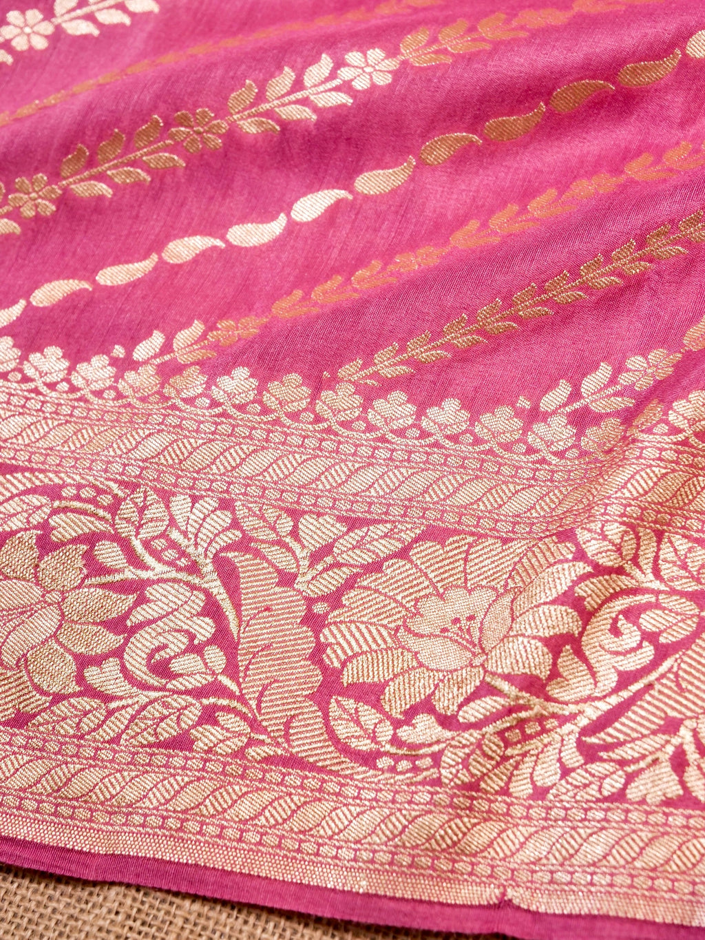 Handwoven Pink Banarasi Khaddi Silk Saree