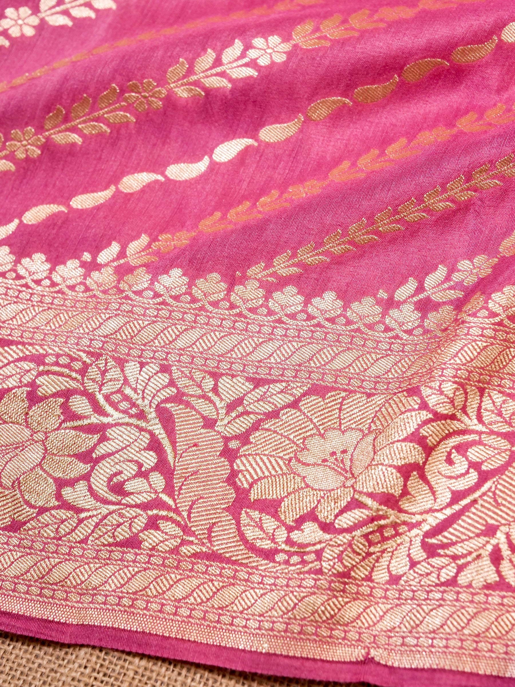 Handwoven Pink Banarasi Khaddi Silk Saree