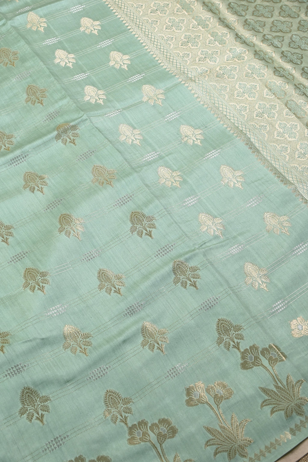 Light Green Pure Banarasi Moonga Silk Saree