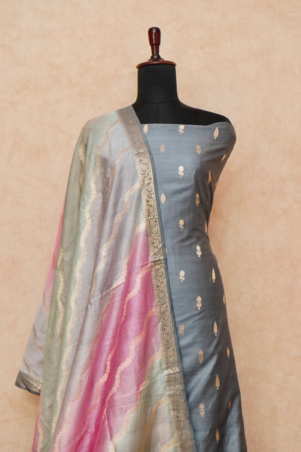 Handwoven Grey Banarasi Chanderi Silk Suit