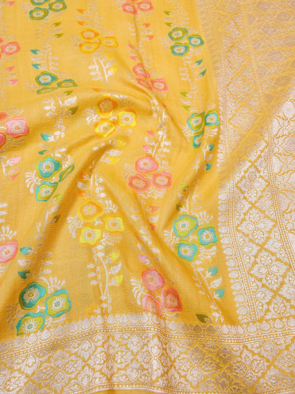 Handwoven Yellow Banarasi Tussar Silk Saree