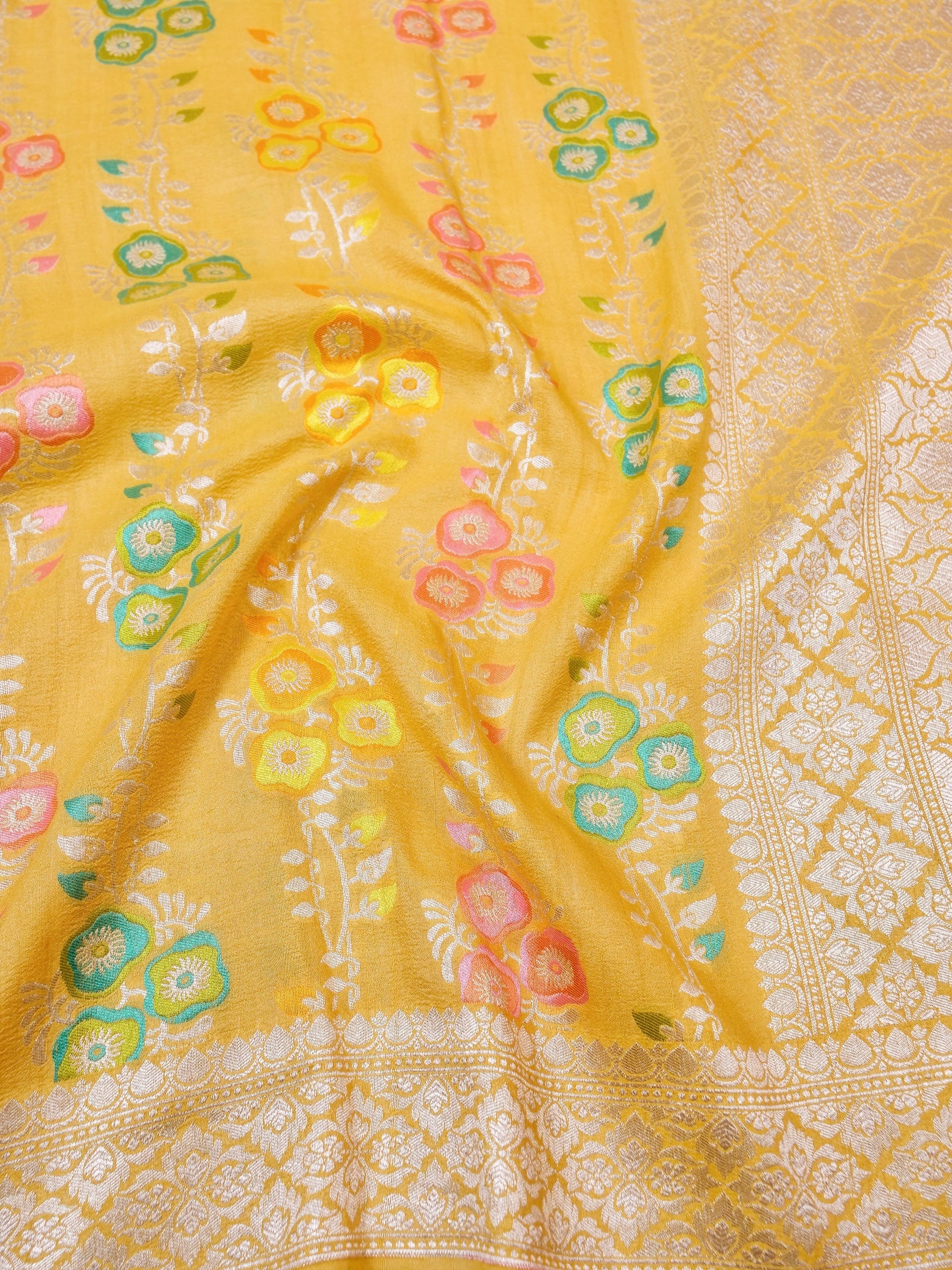 Handwoven Yellow Banarasi Tussar Silk Saree