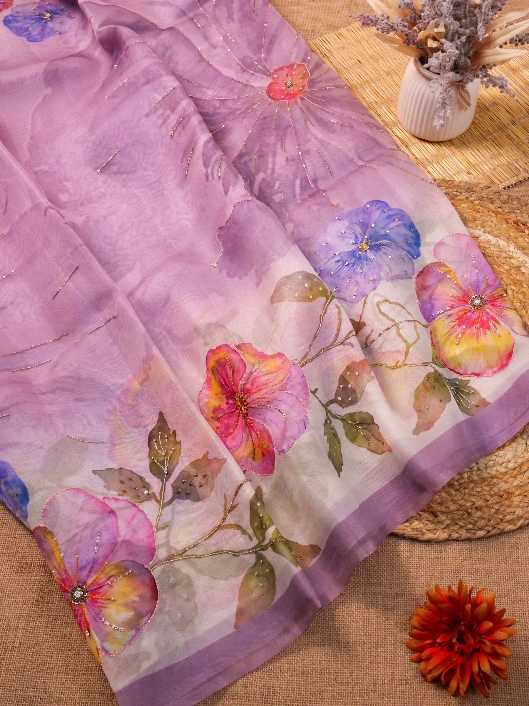 Handwoven Onion Pink Banarasi Organza Silk Saree