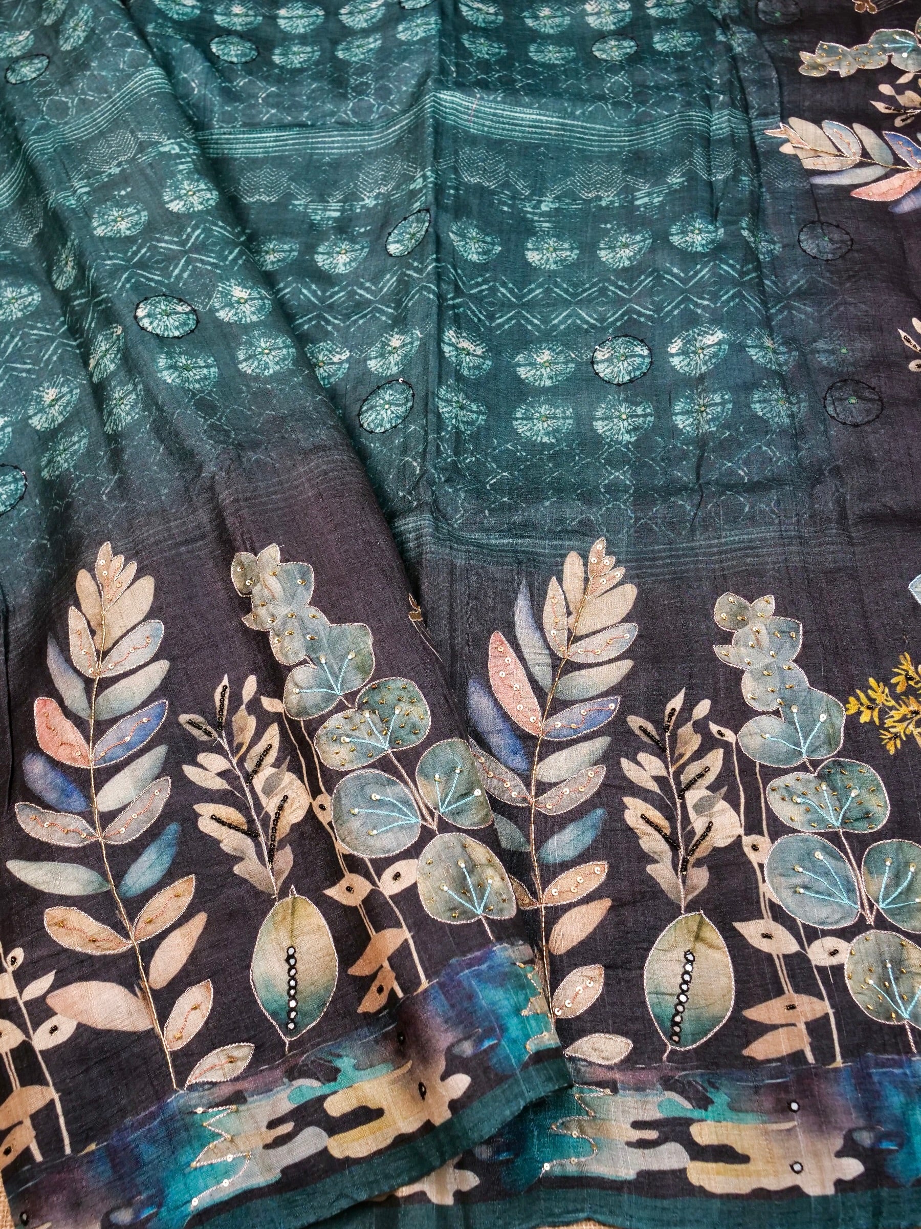 Handwoven Dark Blue Banarasi Tussar Silk Saree