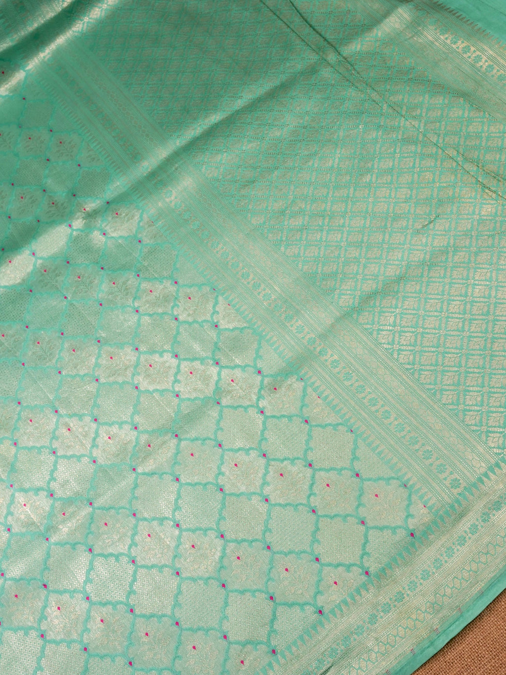 Handwoven Sea Green Banarasi Katan Soft Tissue Silk Saree