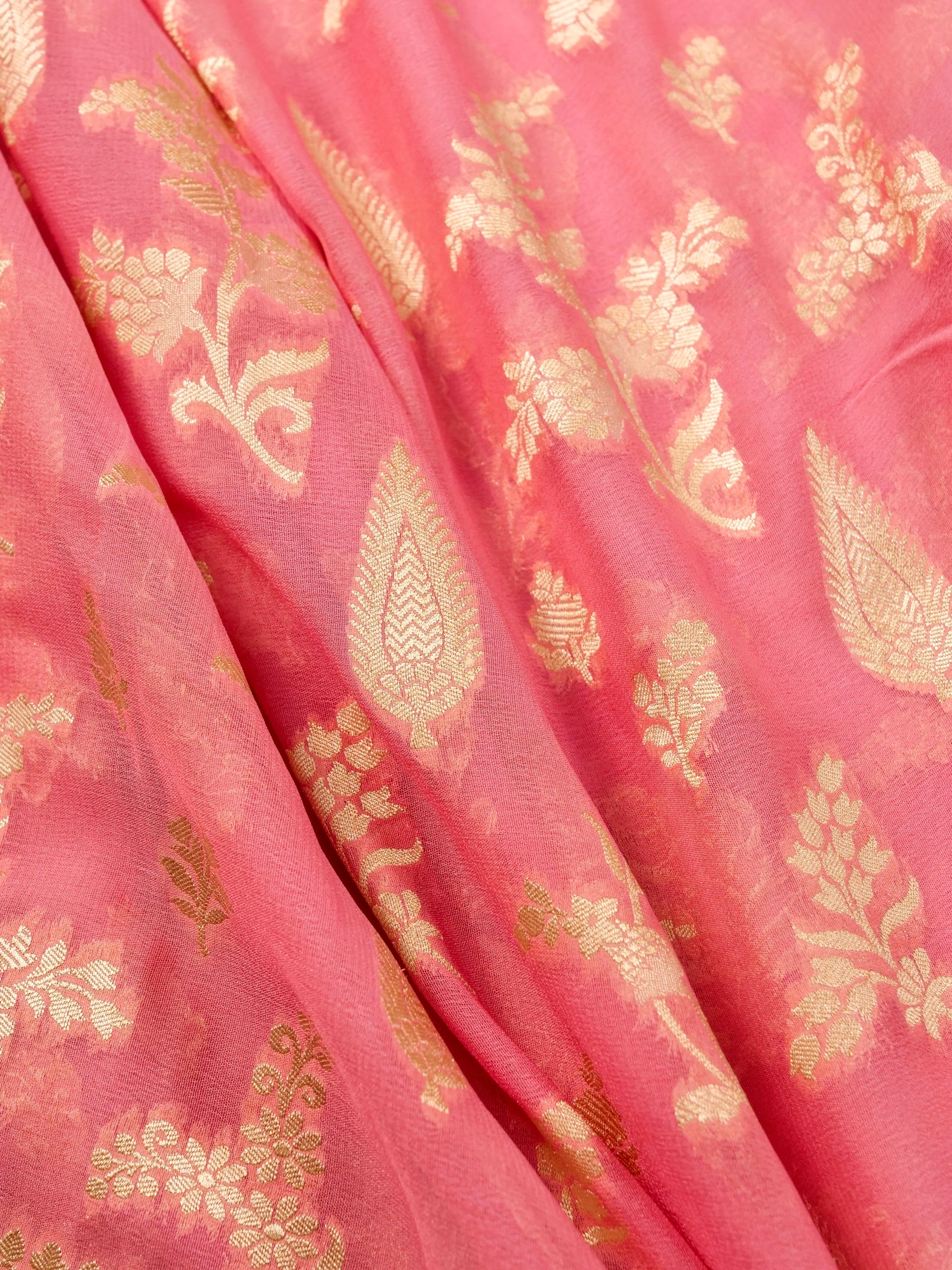 Handwoven Peach Banarasi Khaddi Silk Saree