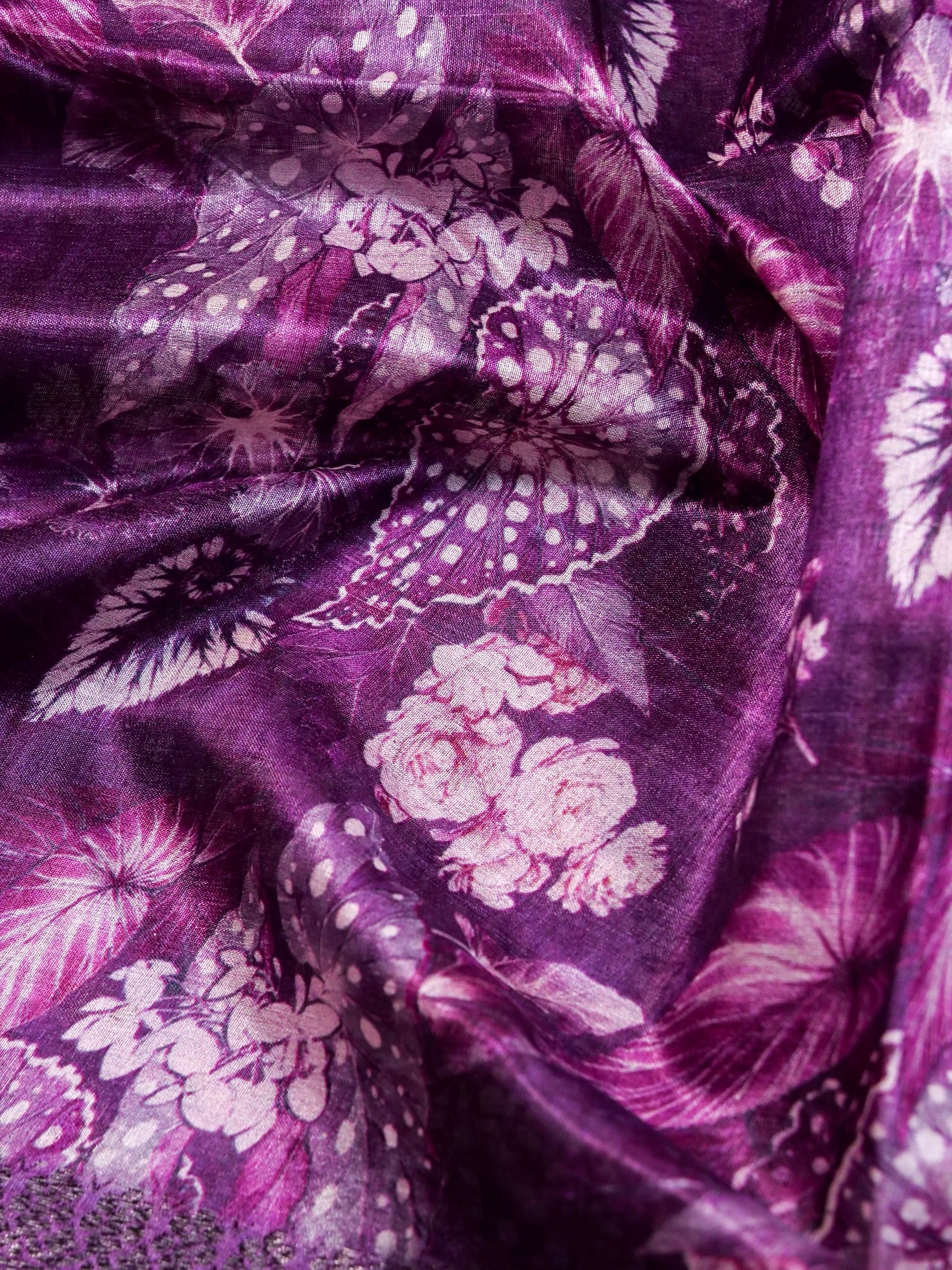 Handwoven Purple Banarasi Tussar Silk Saree