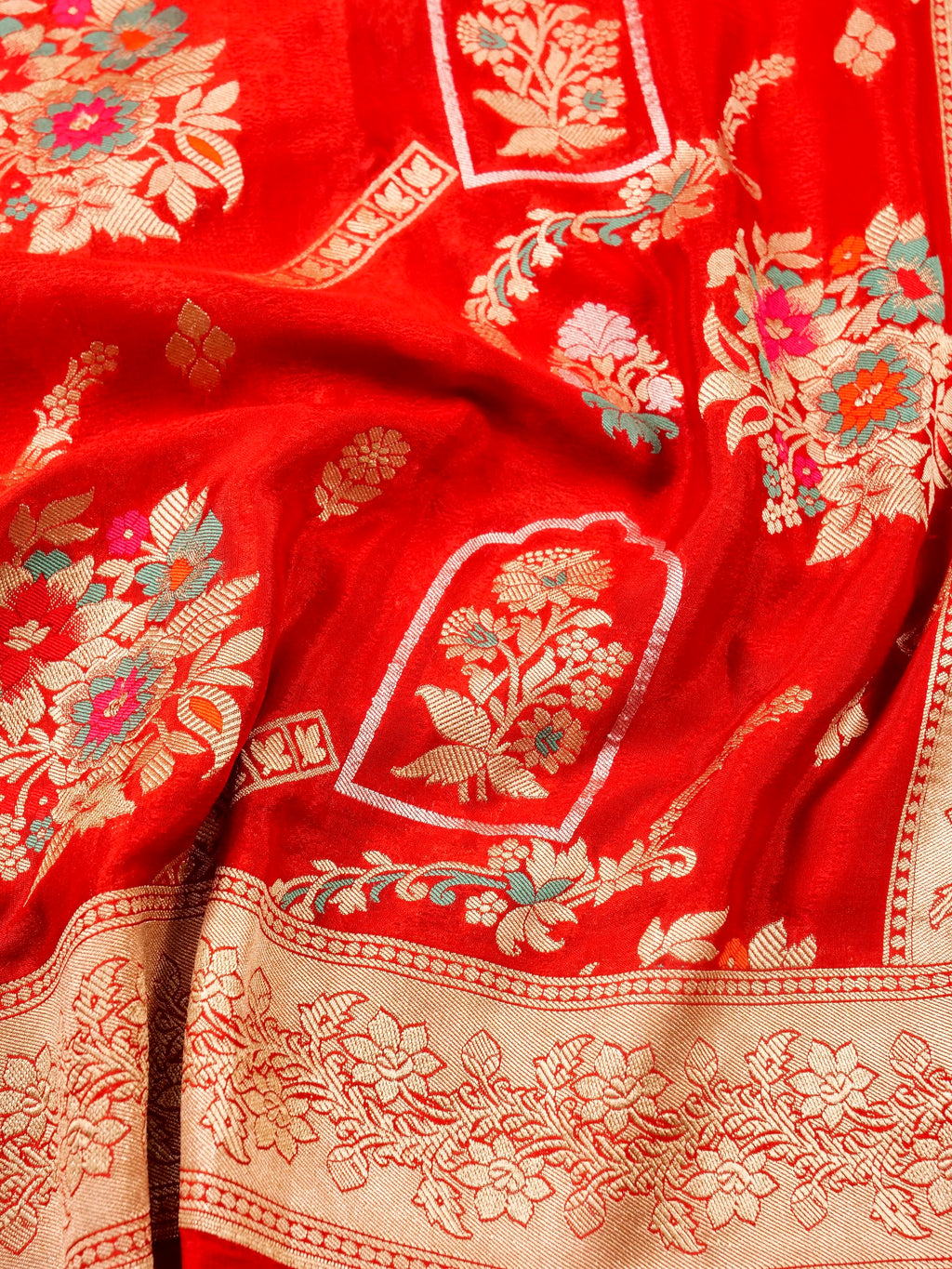 Handwoven Red Banarasi Khaddi Silk Saree