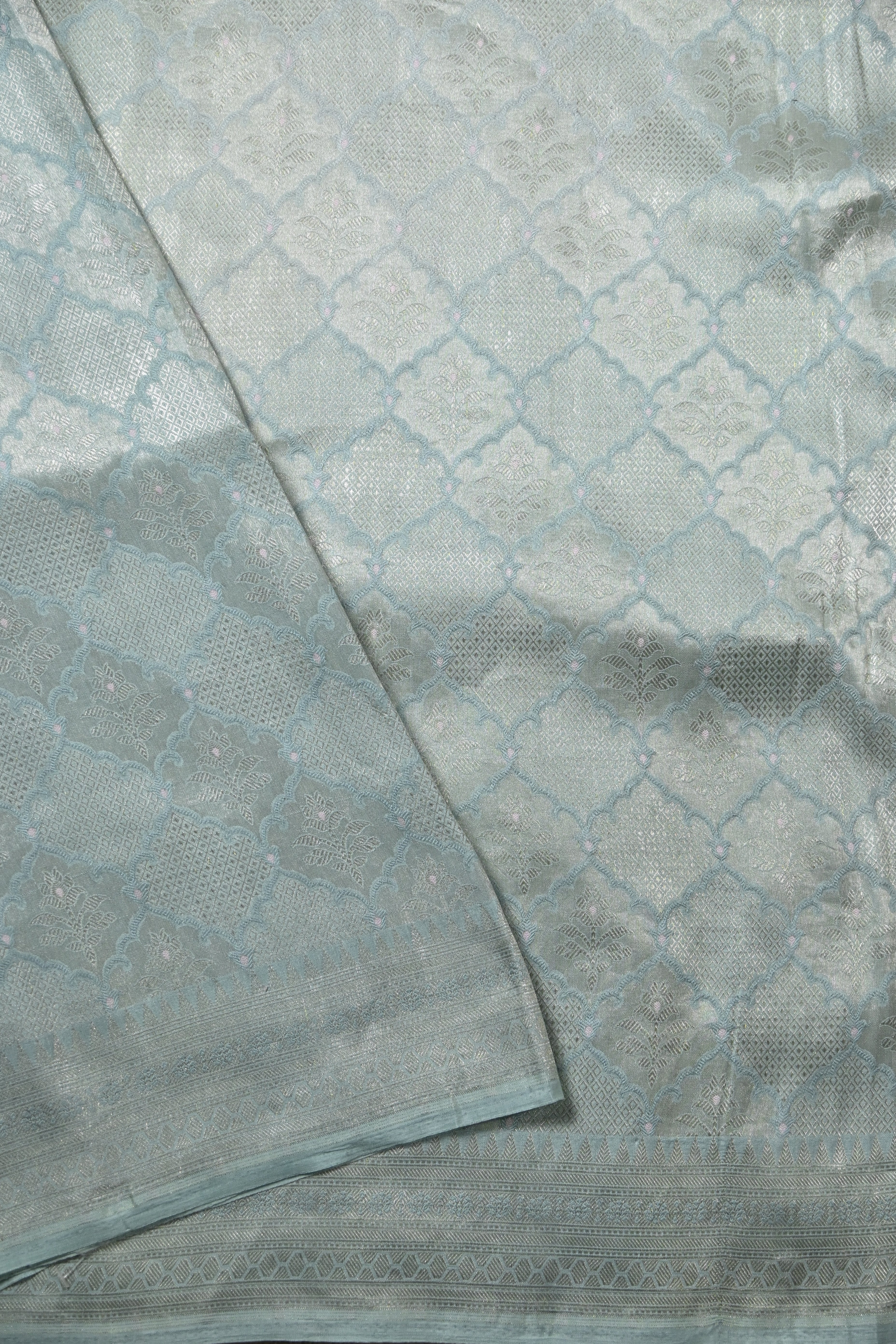 Water Blue Pure Banarasi Katan Tissue Silk Saree