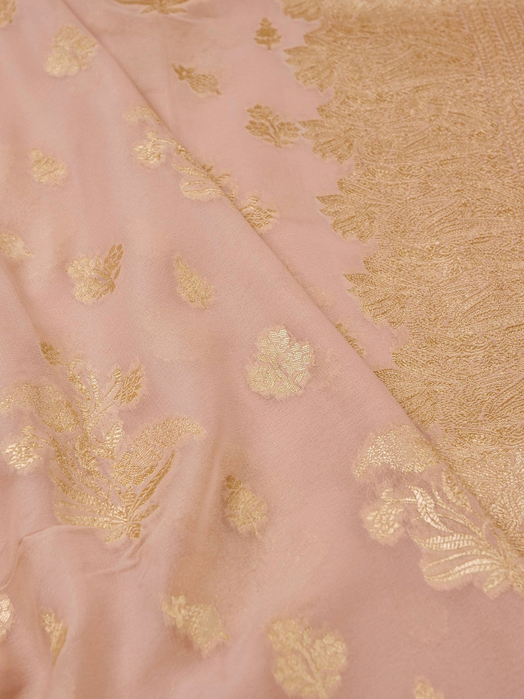 Handwoven Beige Banarasi Khaddi Silk Saree