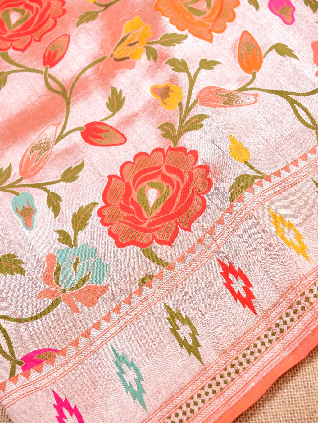 Handwoven Carrot Pink Banarasi Tussar Silk Saree