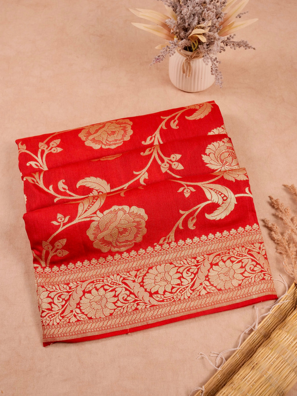 Handwoven Red Banarasi Monga Silk Saree