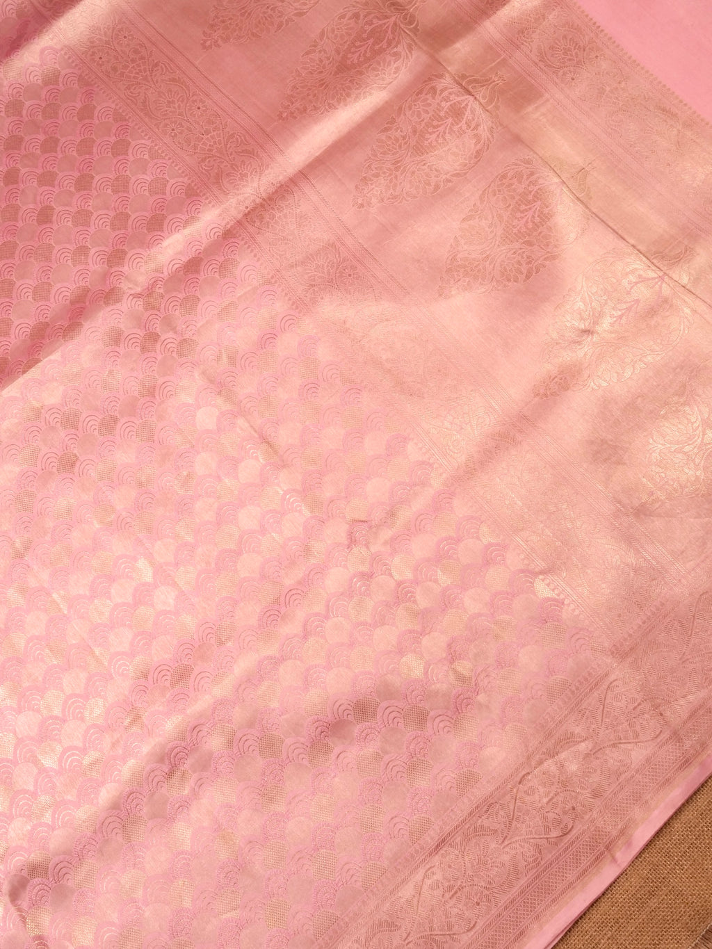 Handwoven Pastel Pink Banarasi Katan Soft Tissue Silk Saree