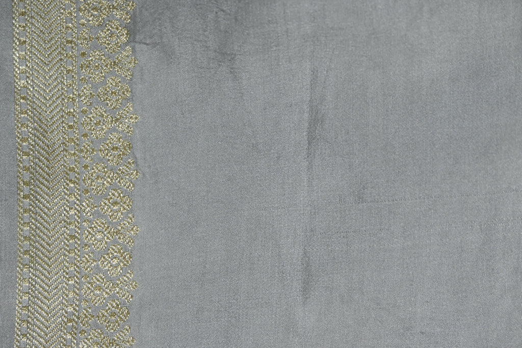 Grey Pure Banarasi Satin Mashru Silk Saree