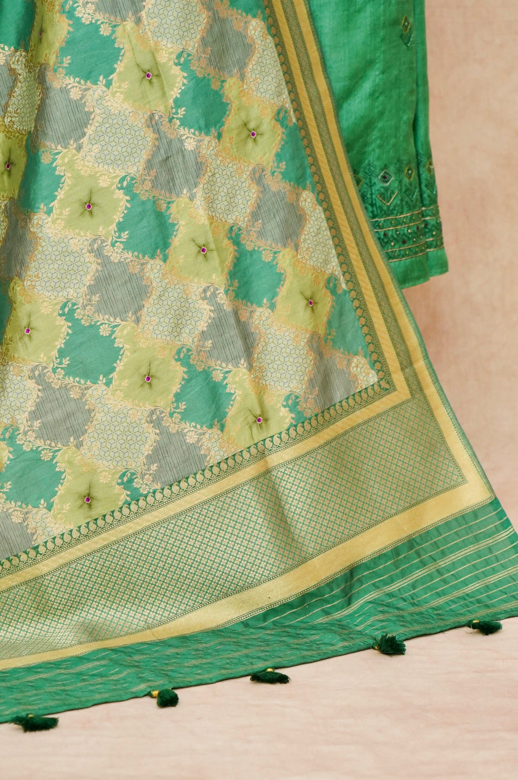Handwoven Green Banarasi Tussar Silk Suit